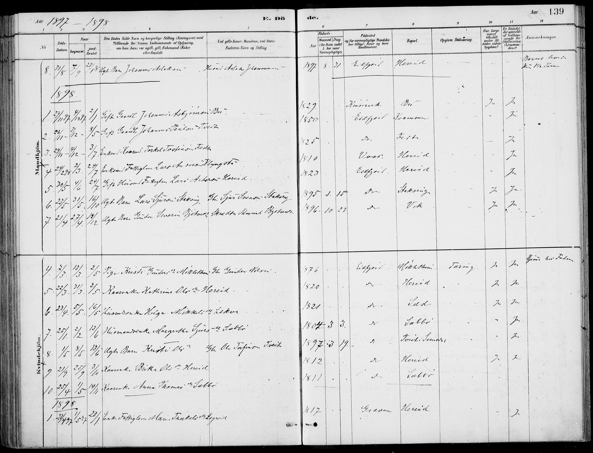 Ulvik sokneprestembete, SAB/A-78801/H/Haa: Parish register (official) no. D  1, 1878-1903, p. 139