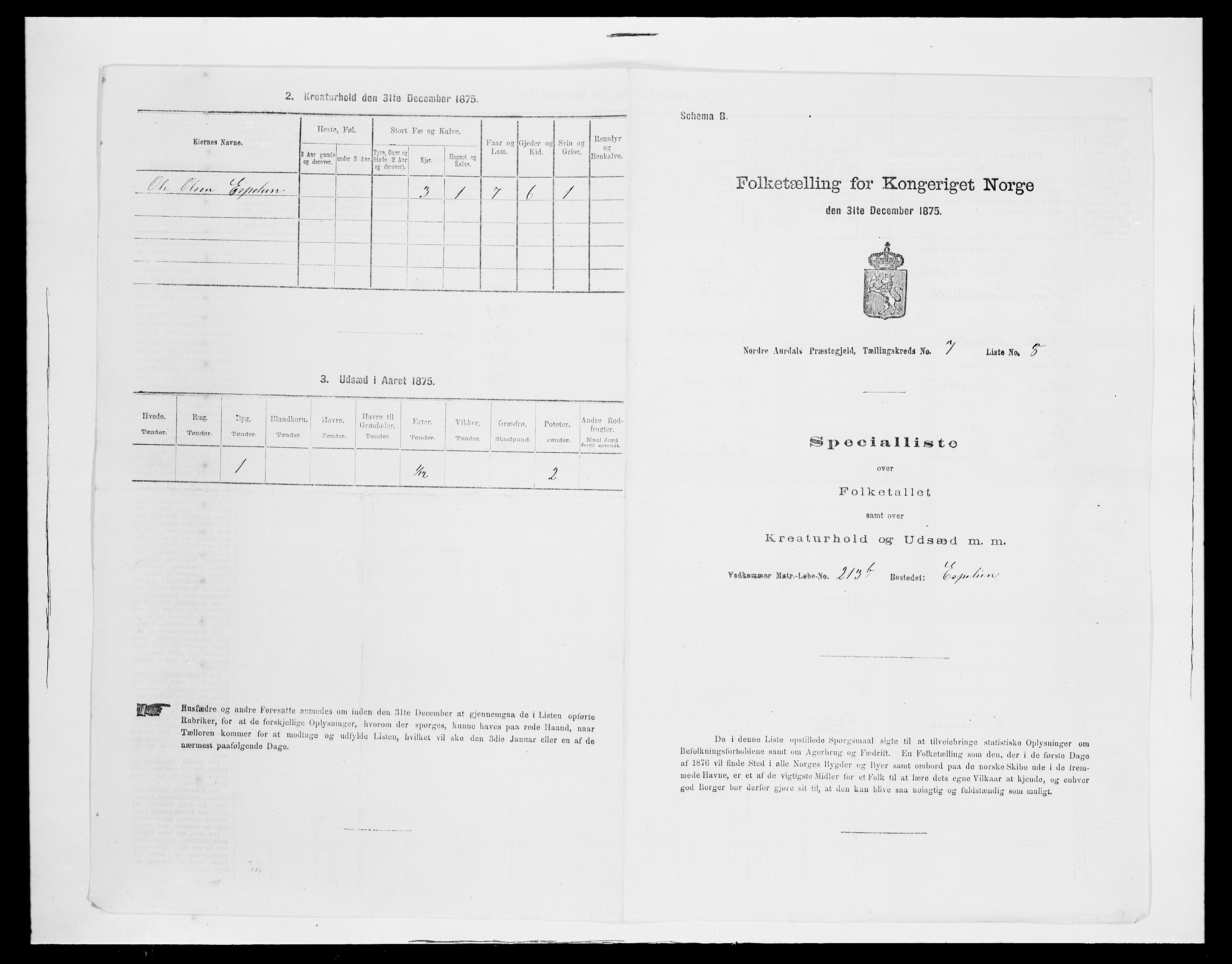 SAH, 1875 census for 0542P Nord-Aurdal, 1875, p. 1136