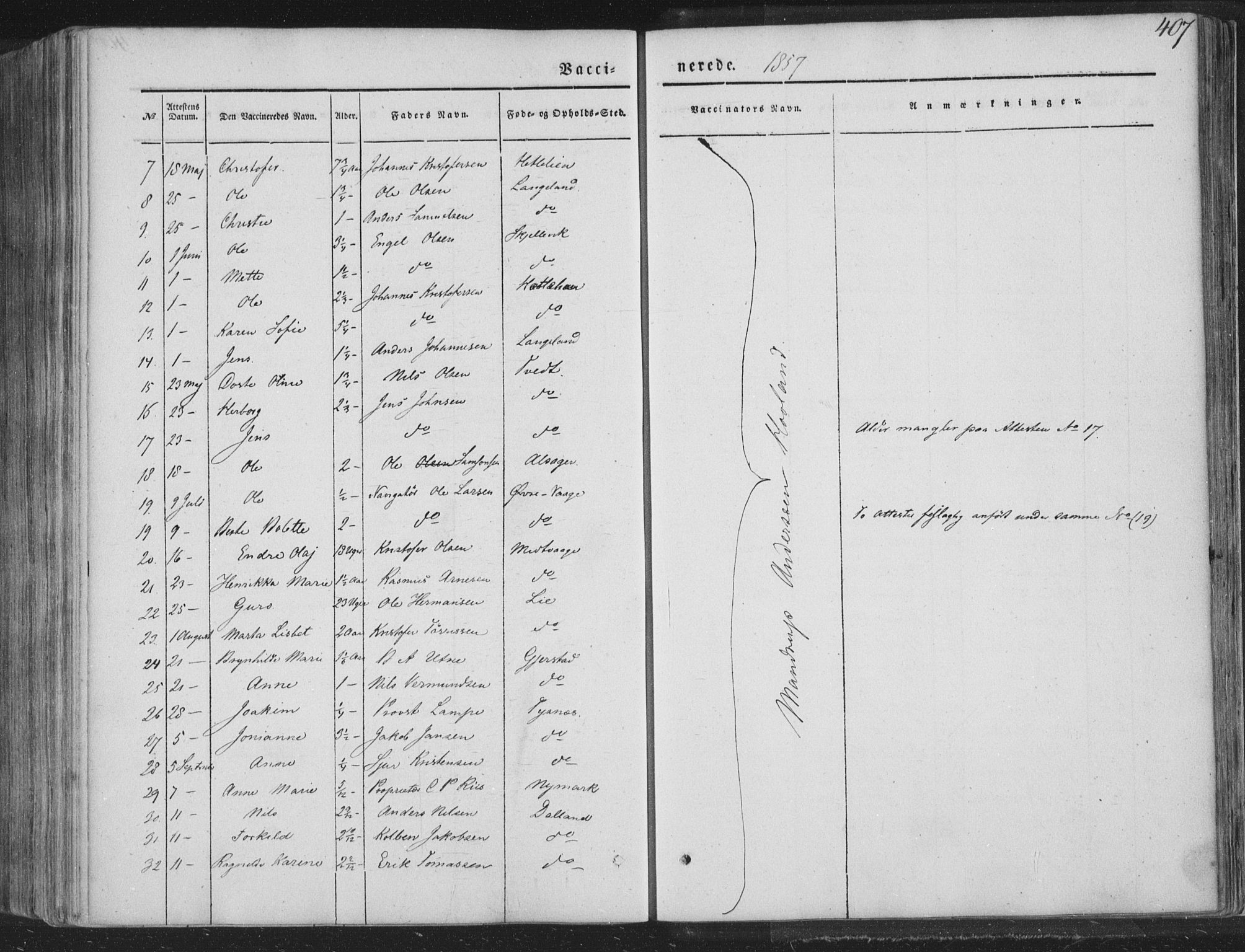 Tysnes sokneprestembete, AV/SAB-A-78601/H/Haa: Parish register (official) no. A 10, 1848-1859, p. 407