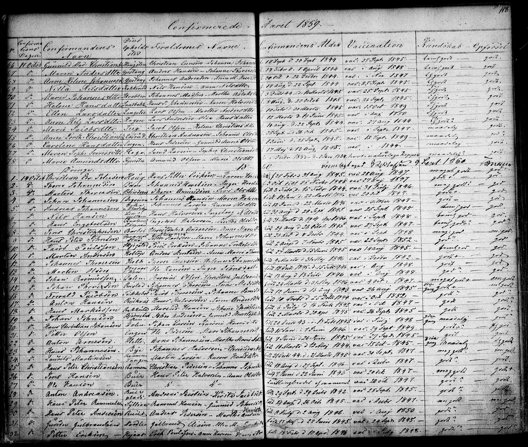 Enebakk prestekontor Kirkebøker, SAO/A-10171c/F/Fa/L0010: Parish register (official) no. I 10, 1829-1876, p. 118