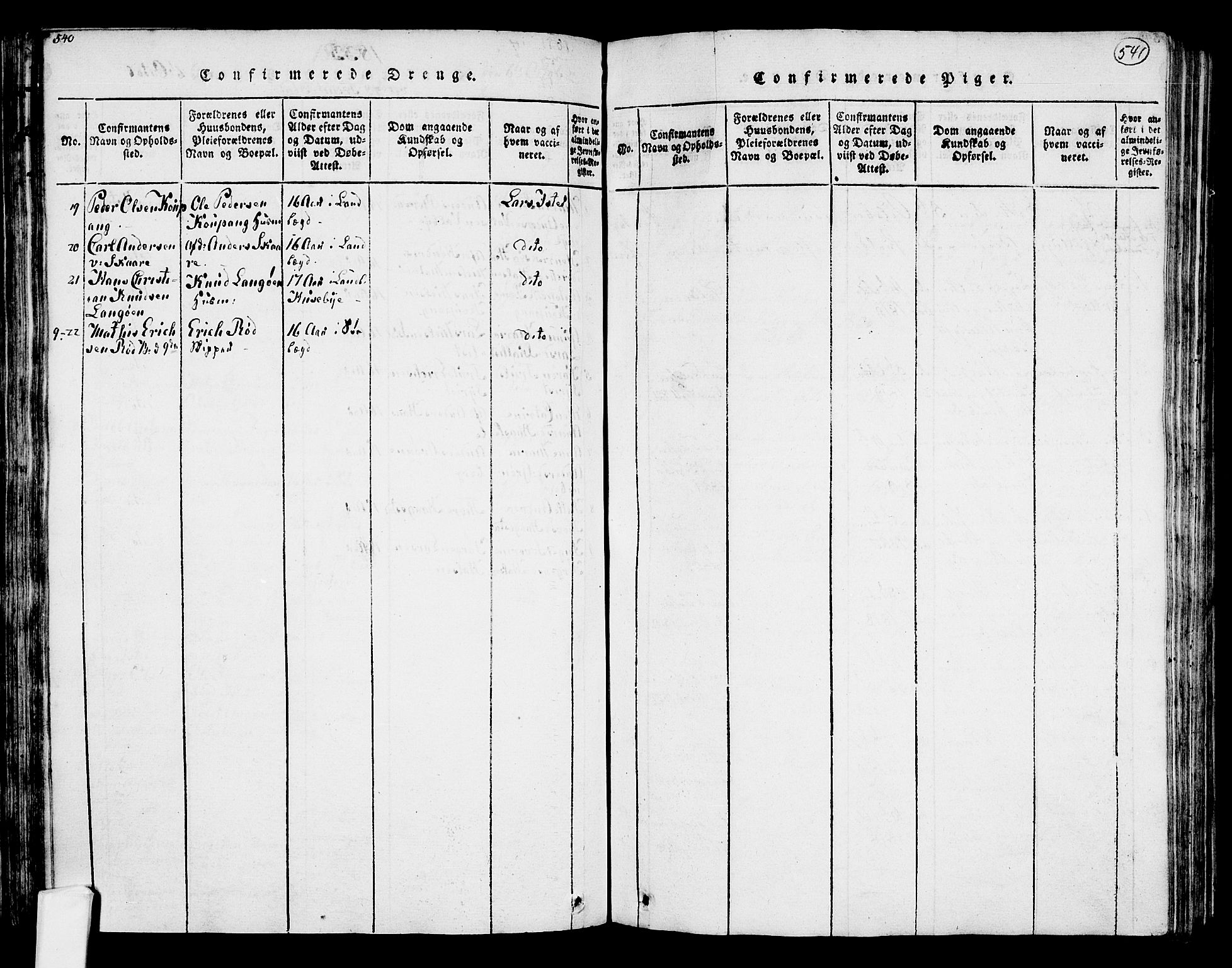 Tjølling kirkebøker, AV/SAKO-A-60/F/Fa/L0005: Parish register (official) no. 5, 1814-1836, p. 540-541