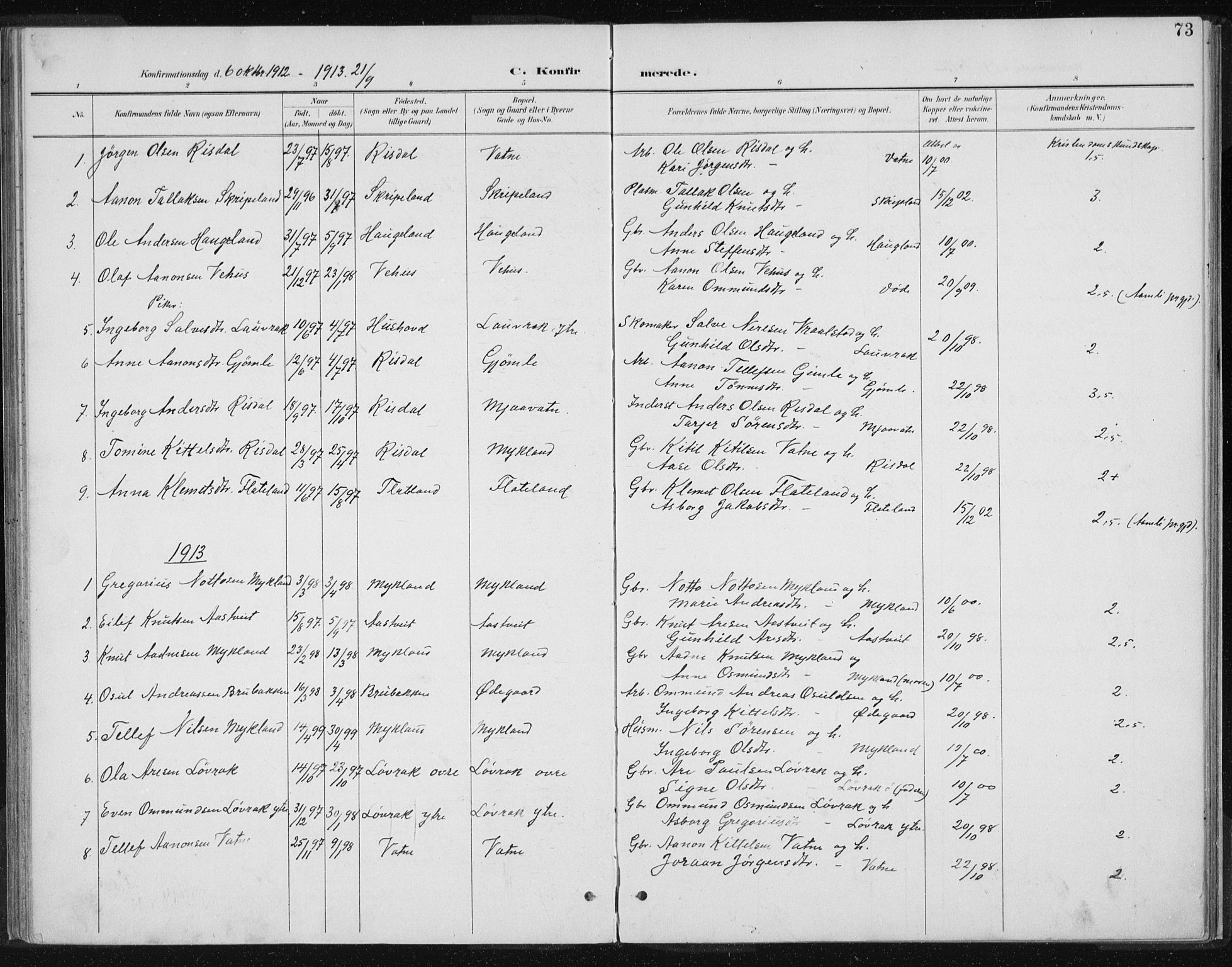 Herefoss sokneprestkontor, AV/SAK-1111-0019/F/Fa/Fac/L0002: Parish register (official) no. A 2, 1887-1915, p. 73