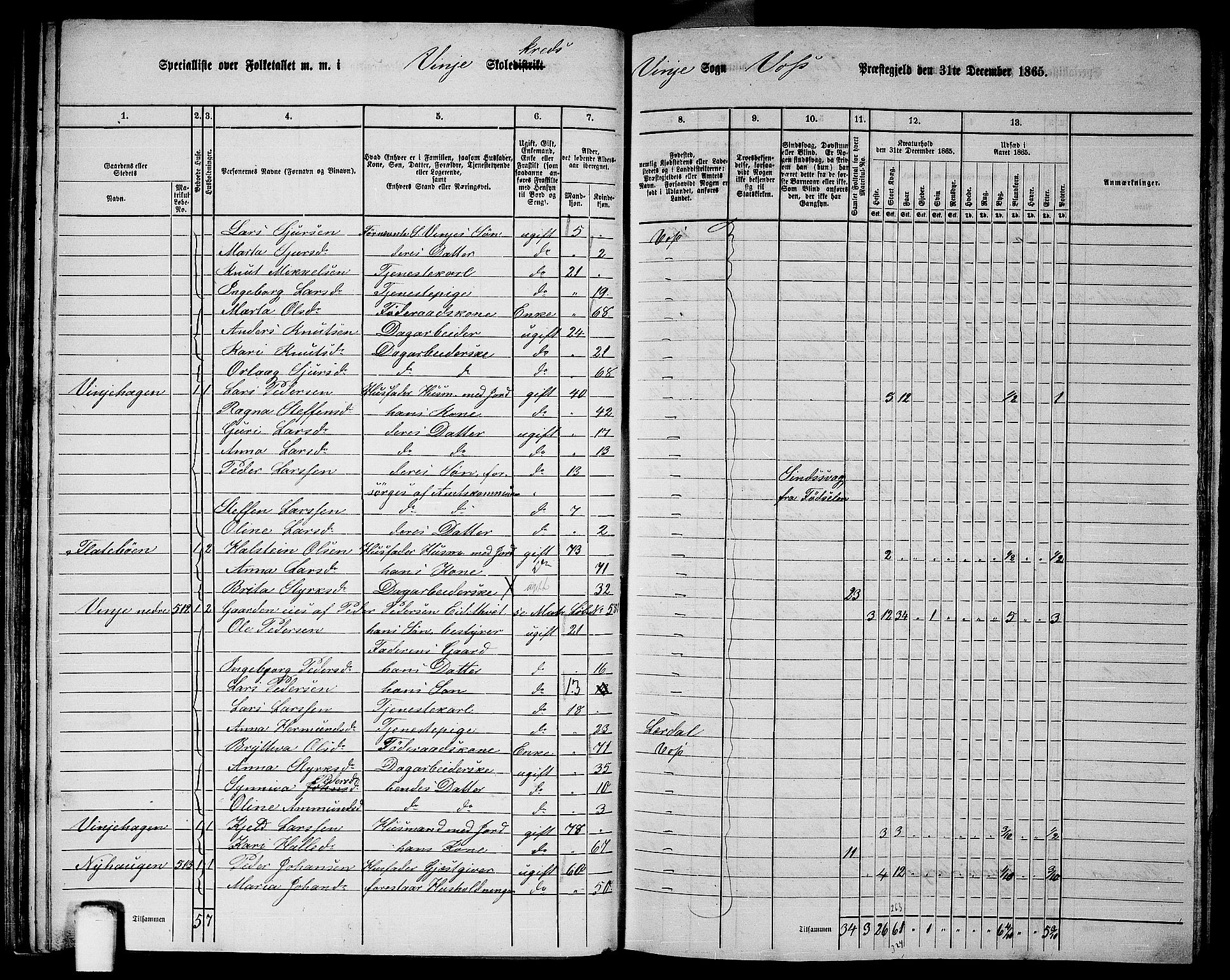 RA, 1865 census for Voss, 1865, p. 279