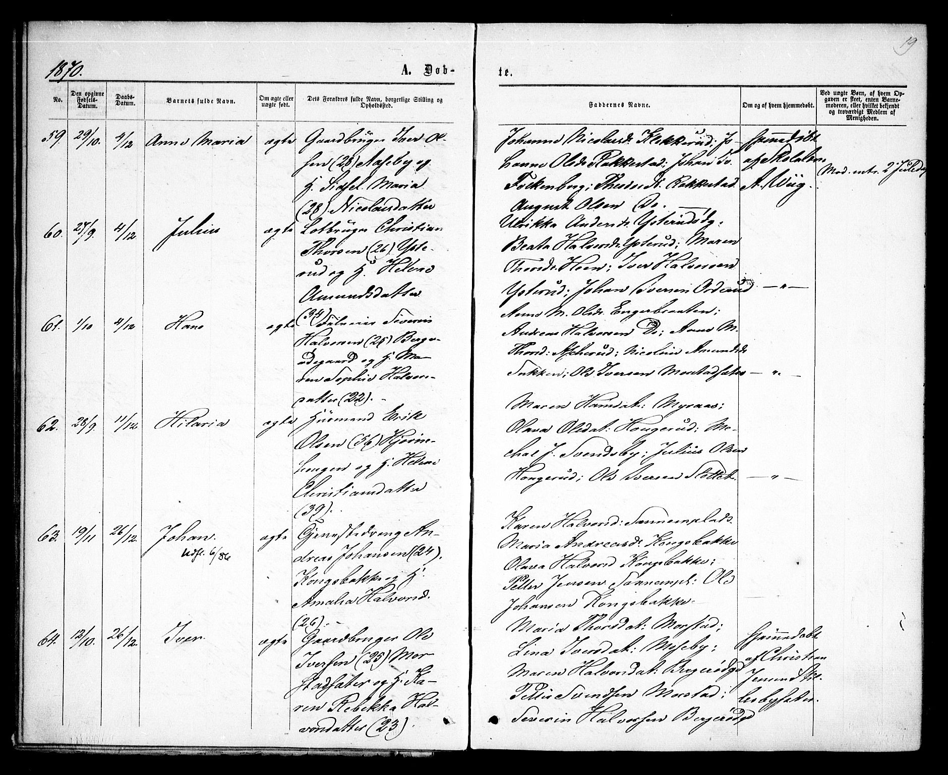 Rødenes prestekontor Kirkebøker, AV/SAO-A-2005/F/Fa/L0008: Parish register (official) no. I 8, 1869-1879, p. 19