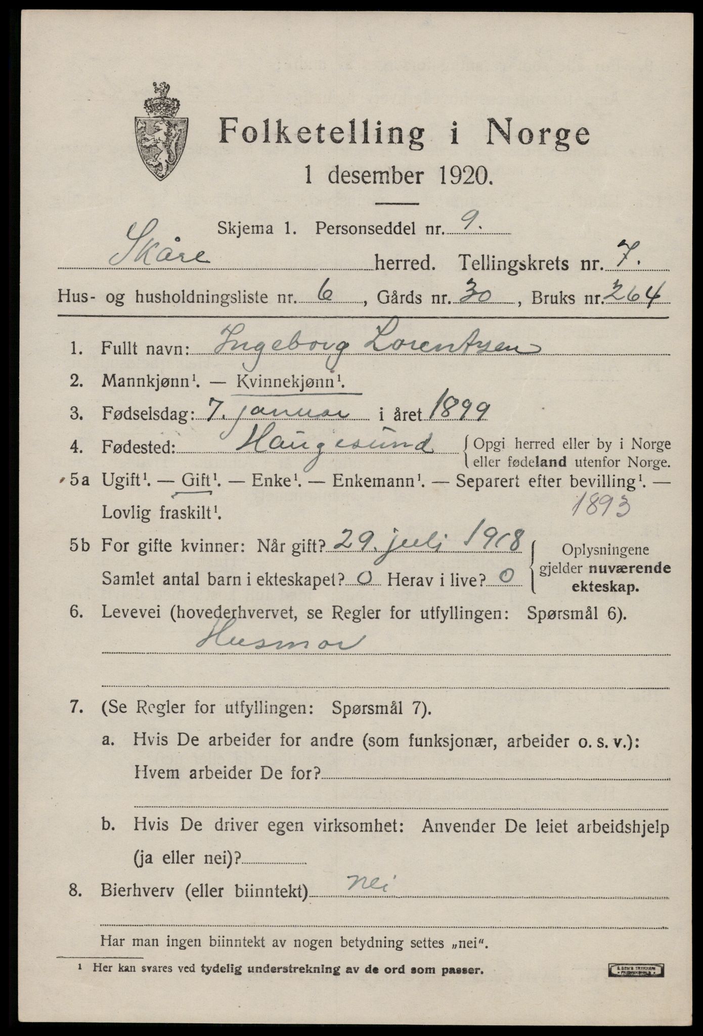 SAST, 1920 census for Skåre, 1920, p. 4818