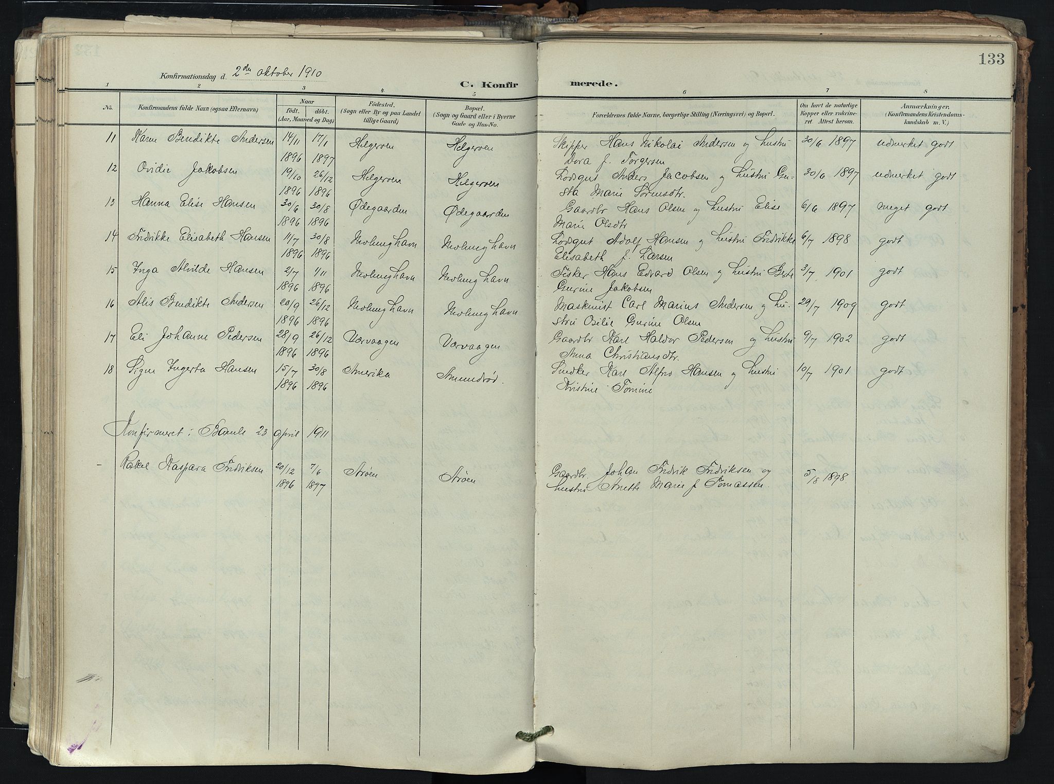 Brunlanes kirkebøker, SAKO/A-342/F/Fb/L0003: Parish register (official) no. II 3, 1900-1922, p. 133