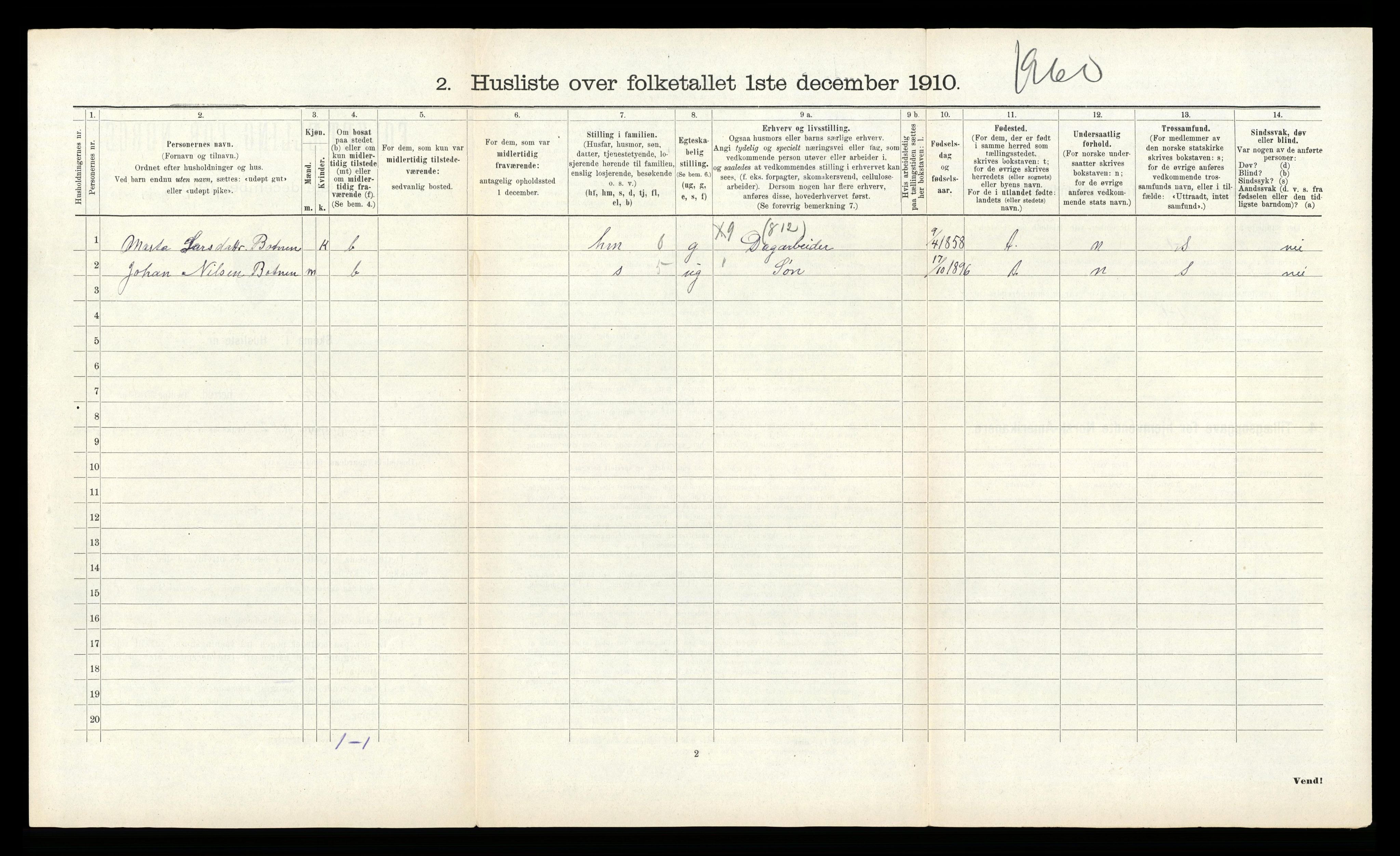 RA, 1910 census for Kvam, 1910, p. 764