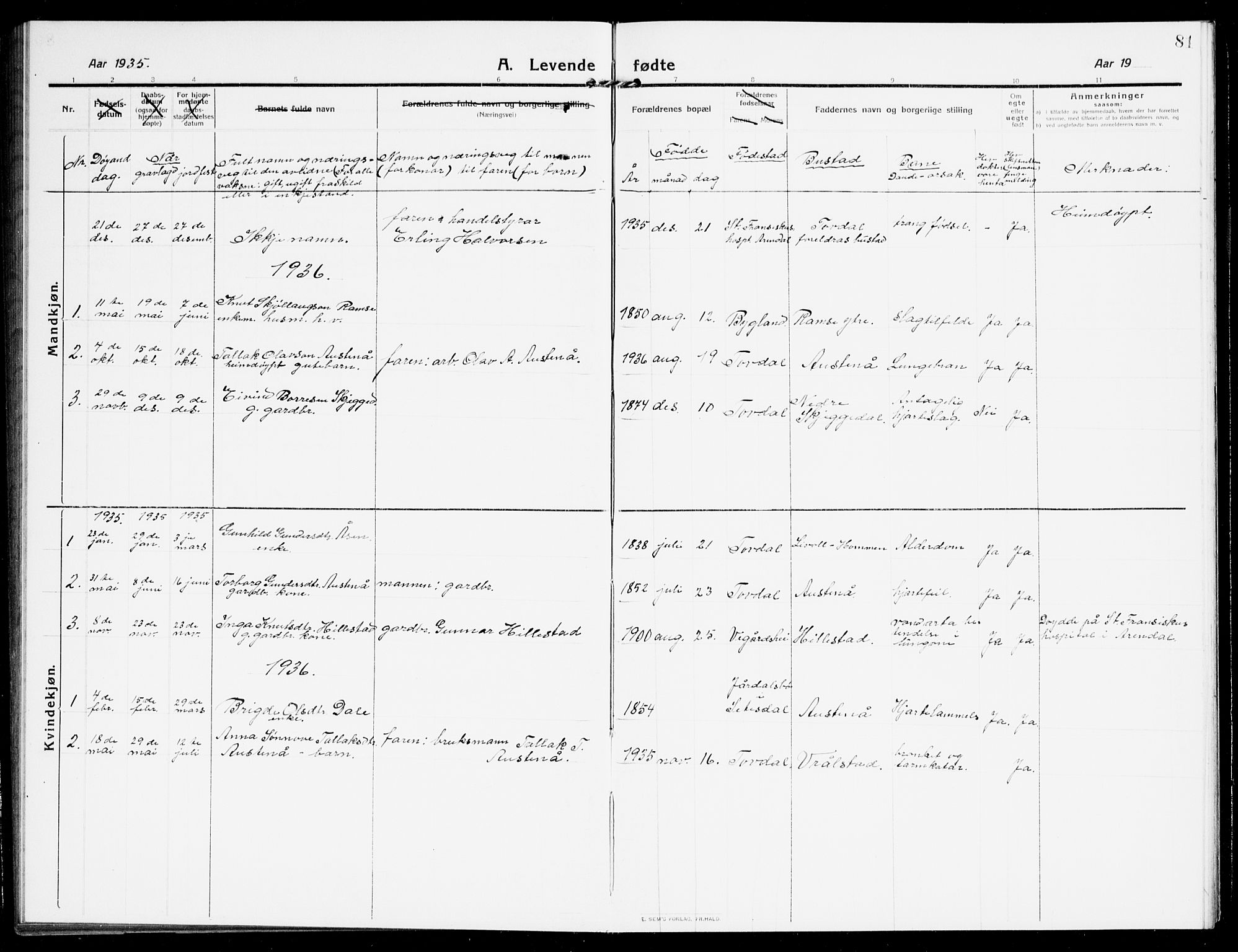 Åmli sokneprestkontor, AV/SAK-1111-0050/F/Fb/Fbb/L0003: Parish register (copy) no. B 3, 1906-1941, p. 81