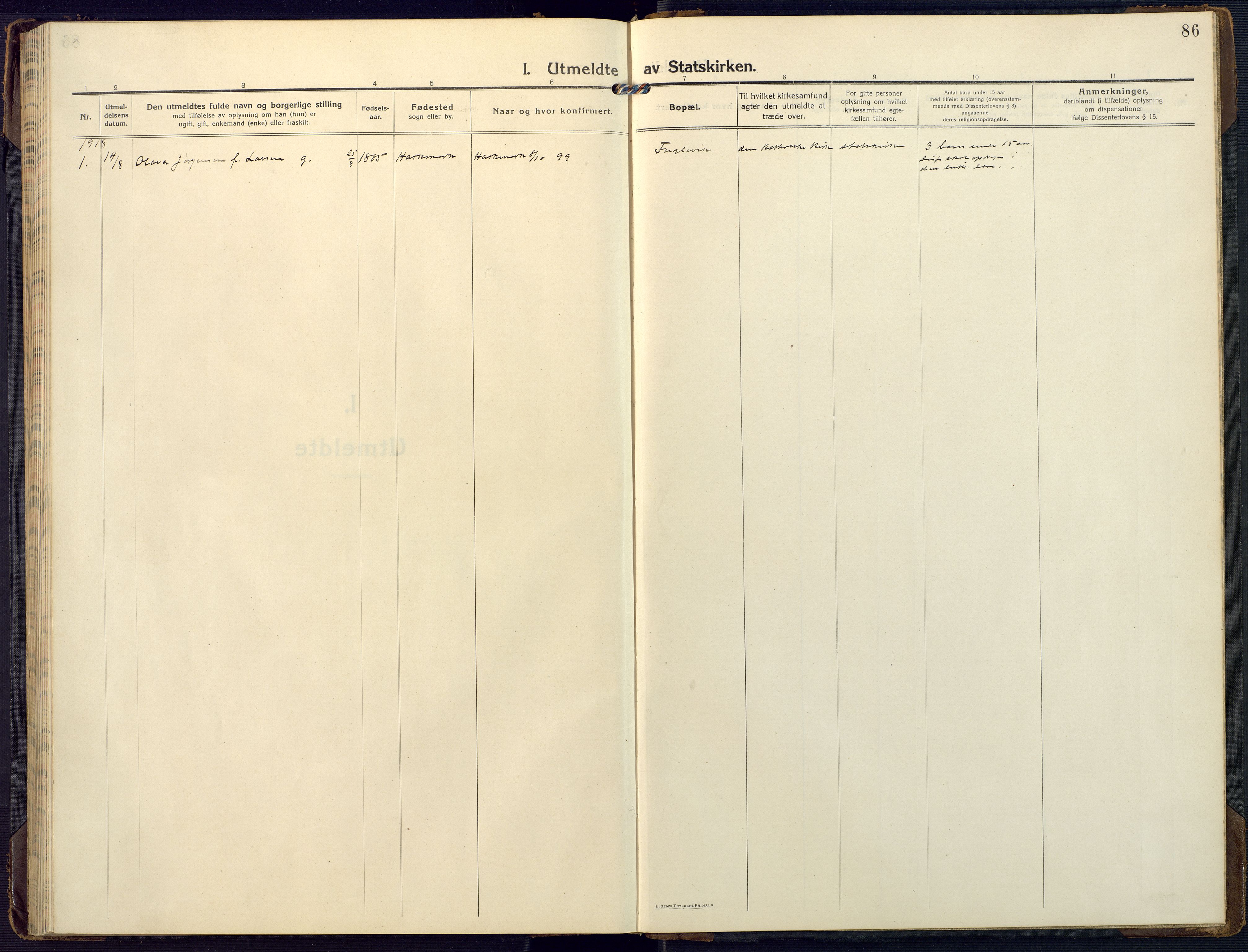 Mandal sokneprestkontor, SAK/1111-0030/F/Fa/Fab/L0003: Parish register (official) no. A 3, 1913-1933, p. 86