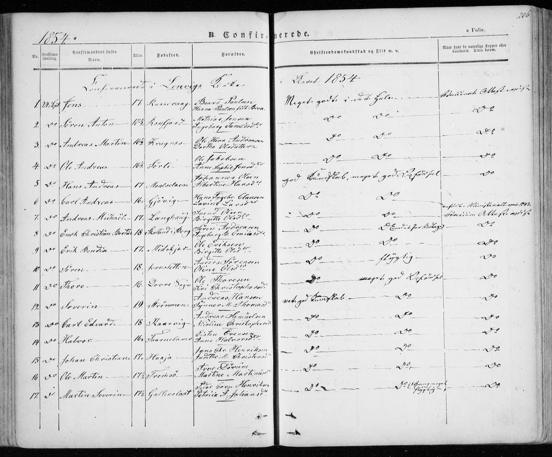 Lenvik sokneprestembete, AV/SATØ-S-1310/H/Ha/Haa/L0006kirke: Parish register (official) no. 6, 1845-1854, p. 206