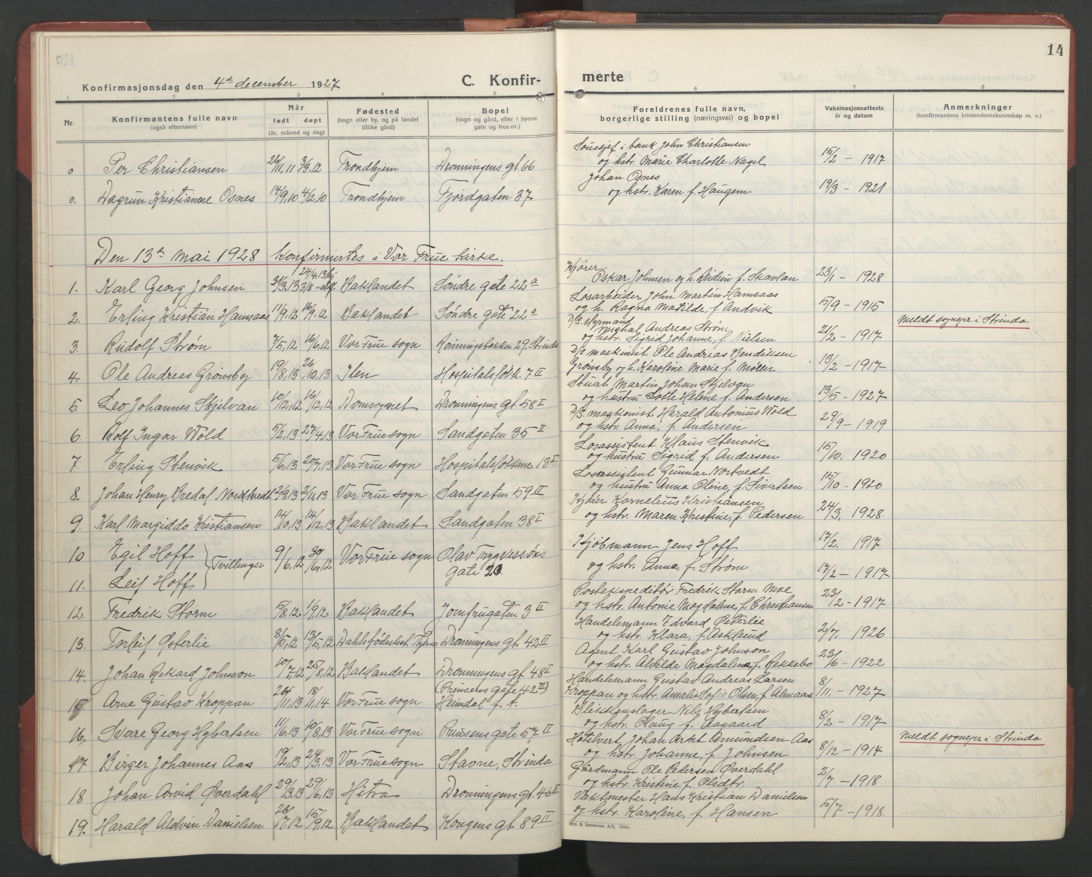Ministerialprotokoller, klokkerbøker og fødselsregistre - Sør-Trøndelag, SAT/A-1456/602/L0151: Parish register (copy) no. 602C19, 1925-1951, p. 14