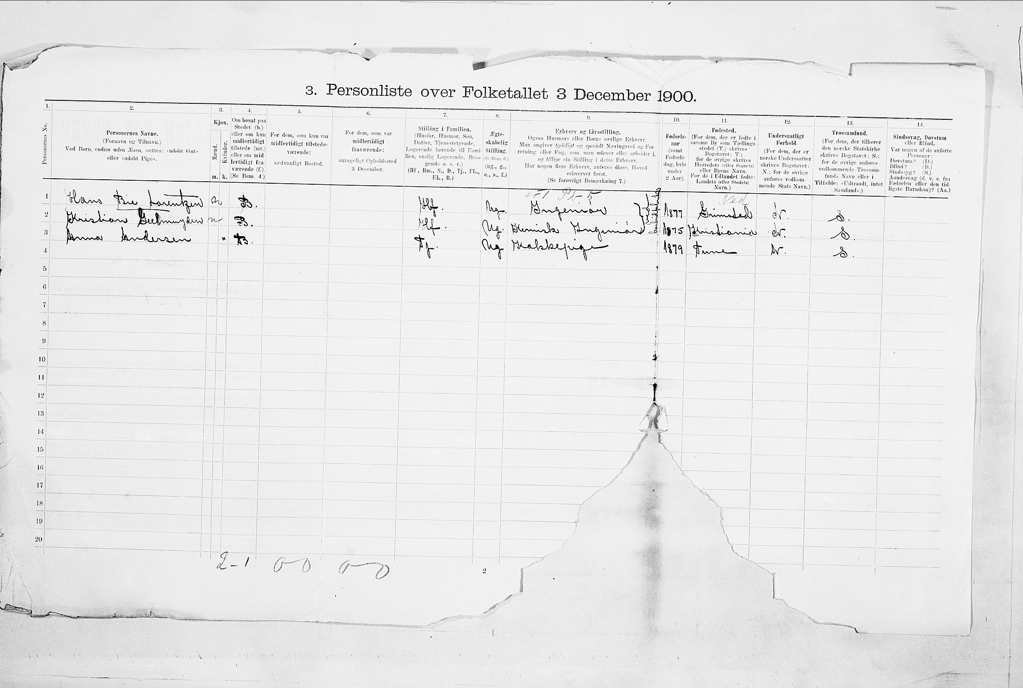 SAO, 1900 census for Sarpsborg, 1900