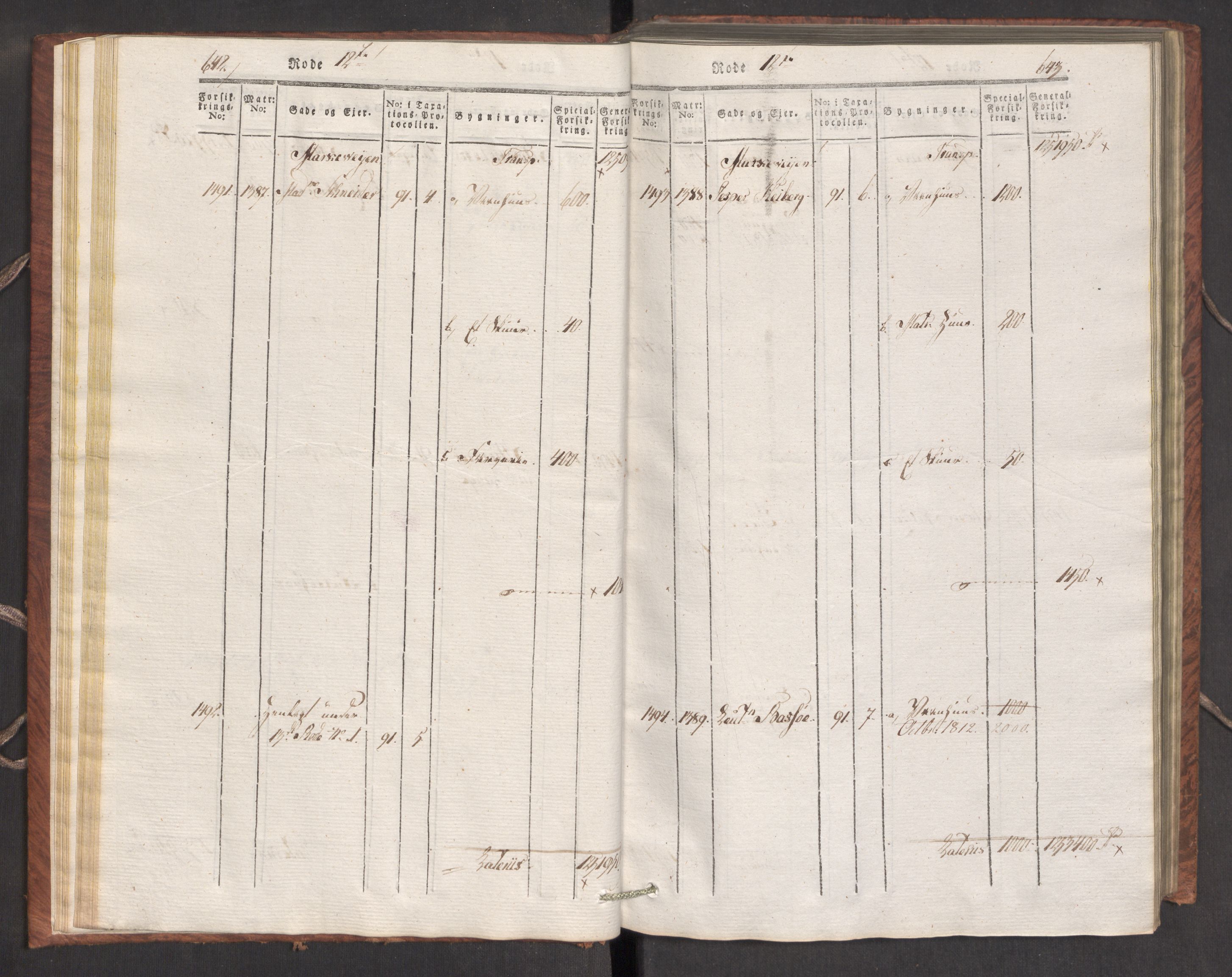 Kommersekollegiet, Brannforsikringskontoret 1767-1814, AV/RA-EA-5458/F/Fa/L0007/0002: Bergen / Branntakstprotokoll, 1807-1817, p. 642-643