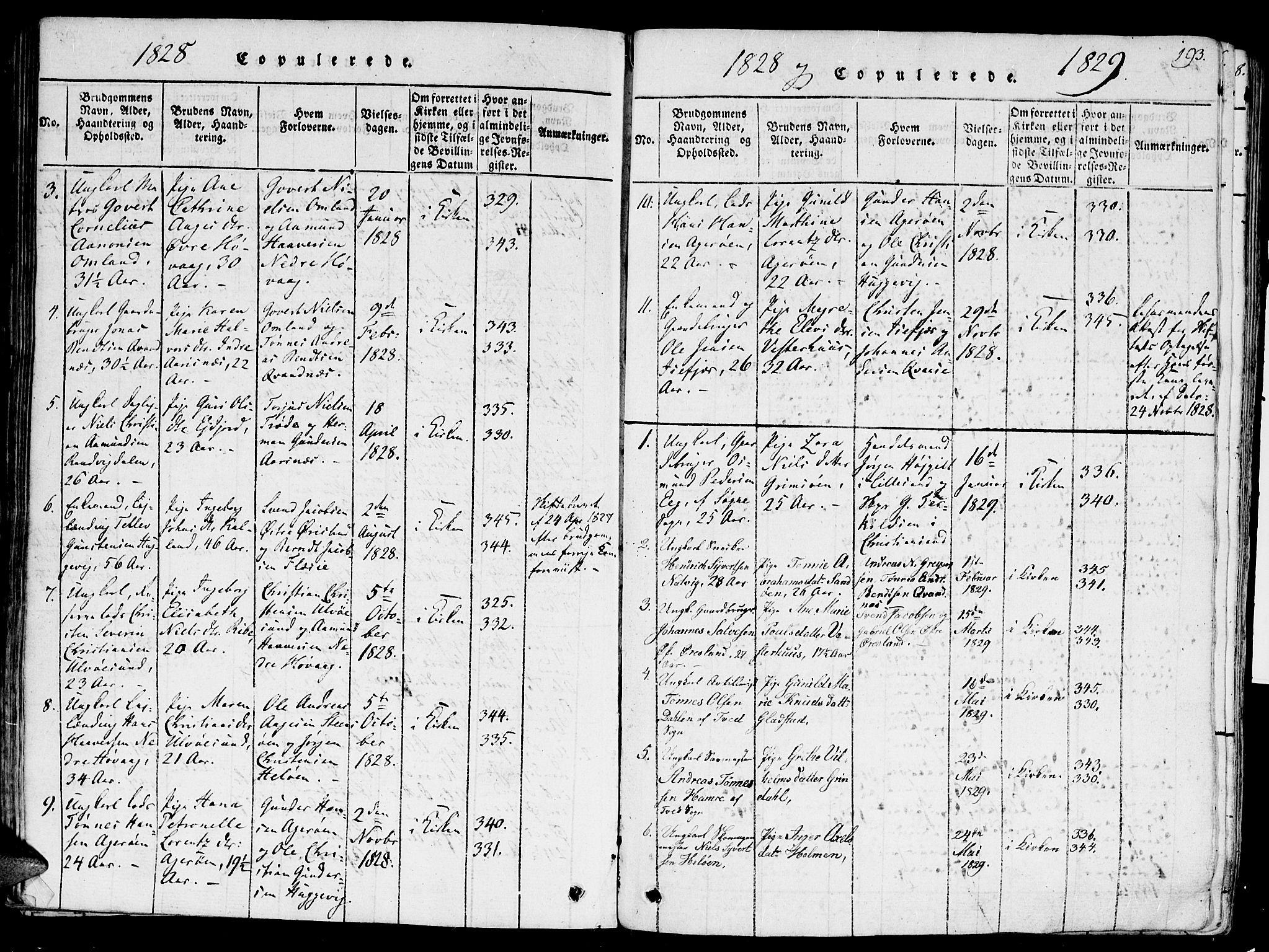 Høvåg sokneprestkontor, SAK/1111-0025/F/Fa/L0001: Parish register (official) no. A 1, 1816-1843, p. 193