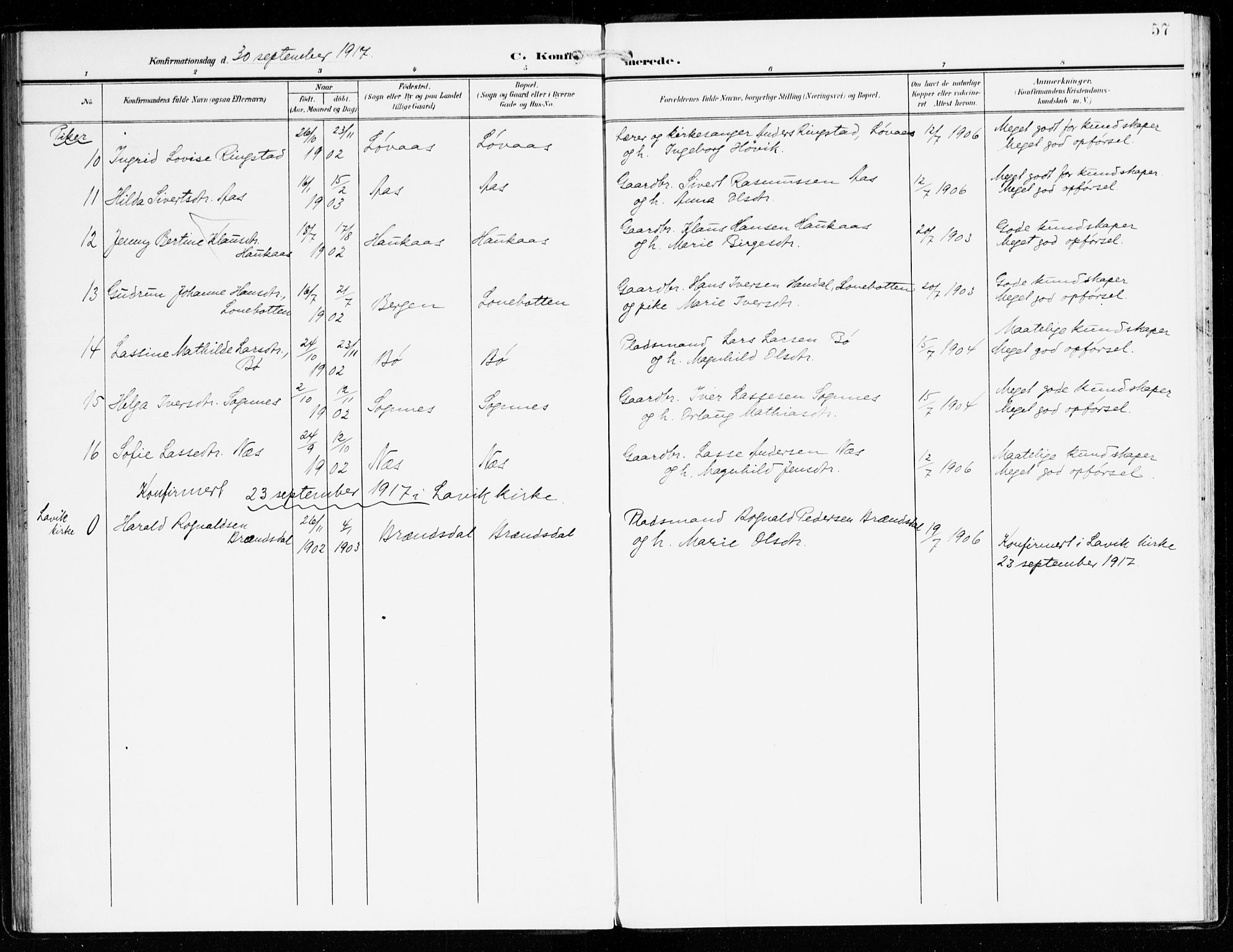 Hyllestad sokneprestembete, AV/SAB-A-80401: Parish register (official) no. C 2, 1904-1917, p. 57