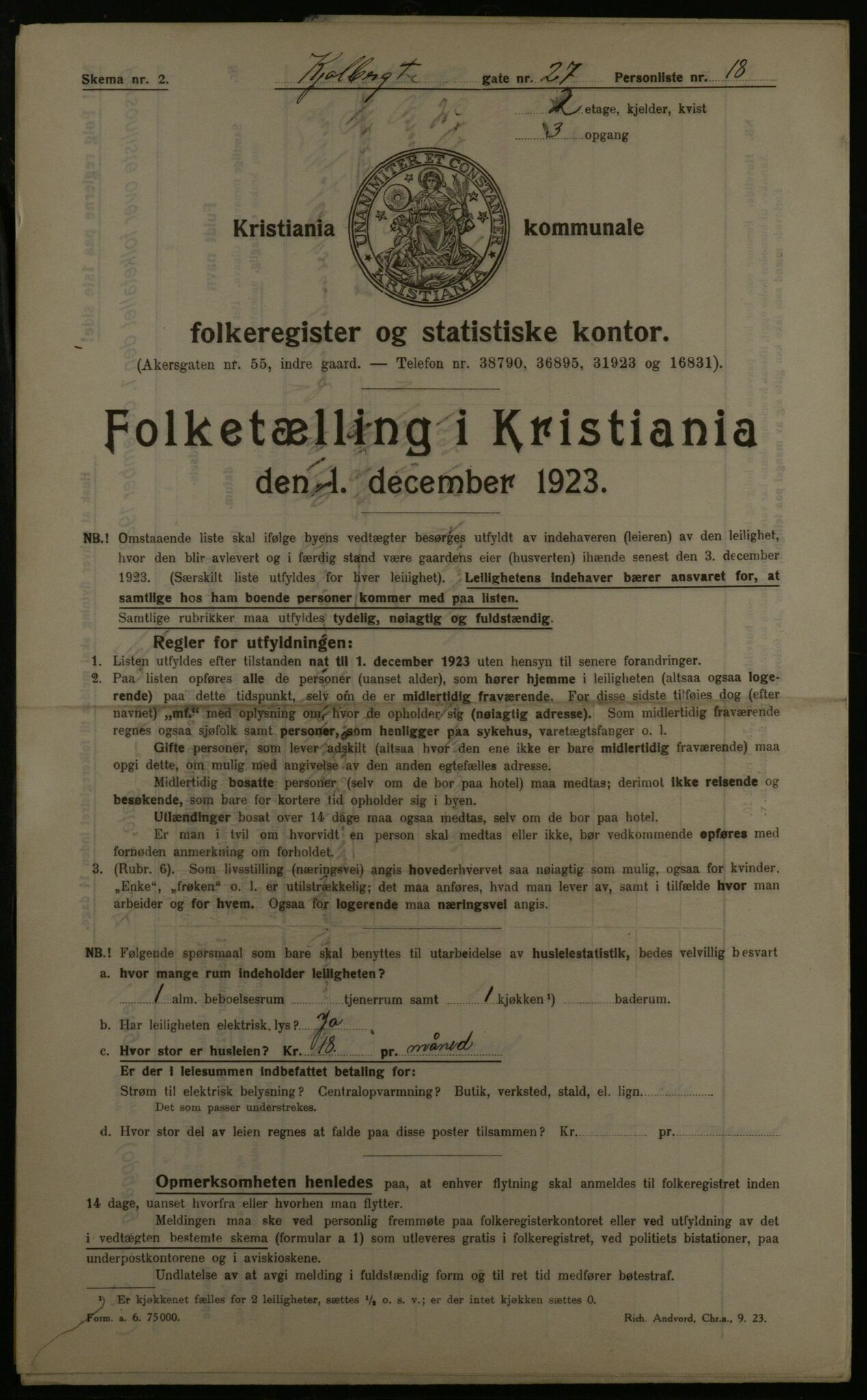 OBA, Municipal Census 1923 for Kristiania, 1923, p. 58207