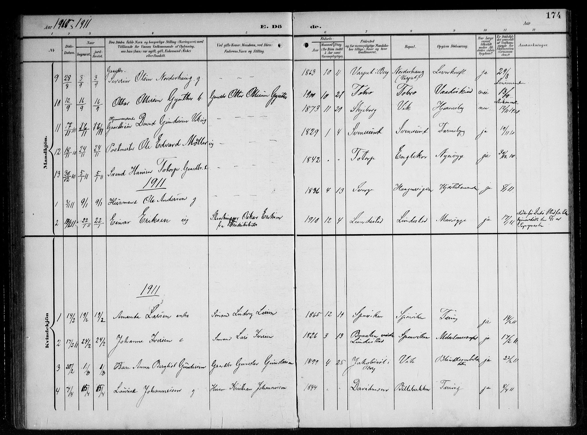 Berg prestekontor Kirkebøker, AV/SAO-A-10902/F/Fa/L0008: Parish register (official) no. I 8, 1902-1920, p. 174