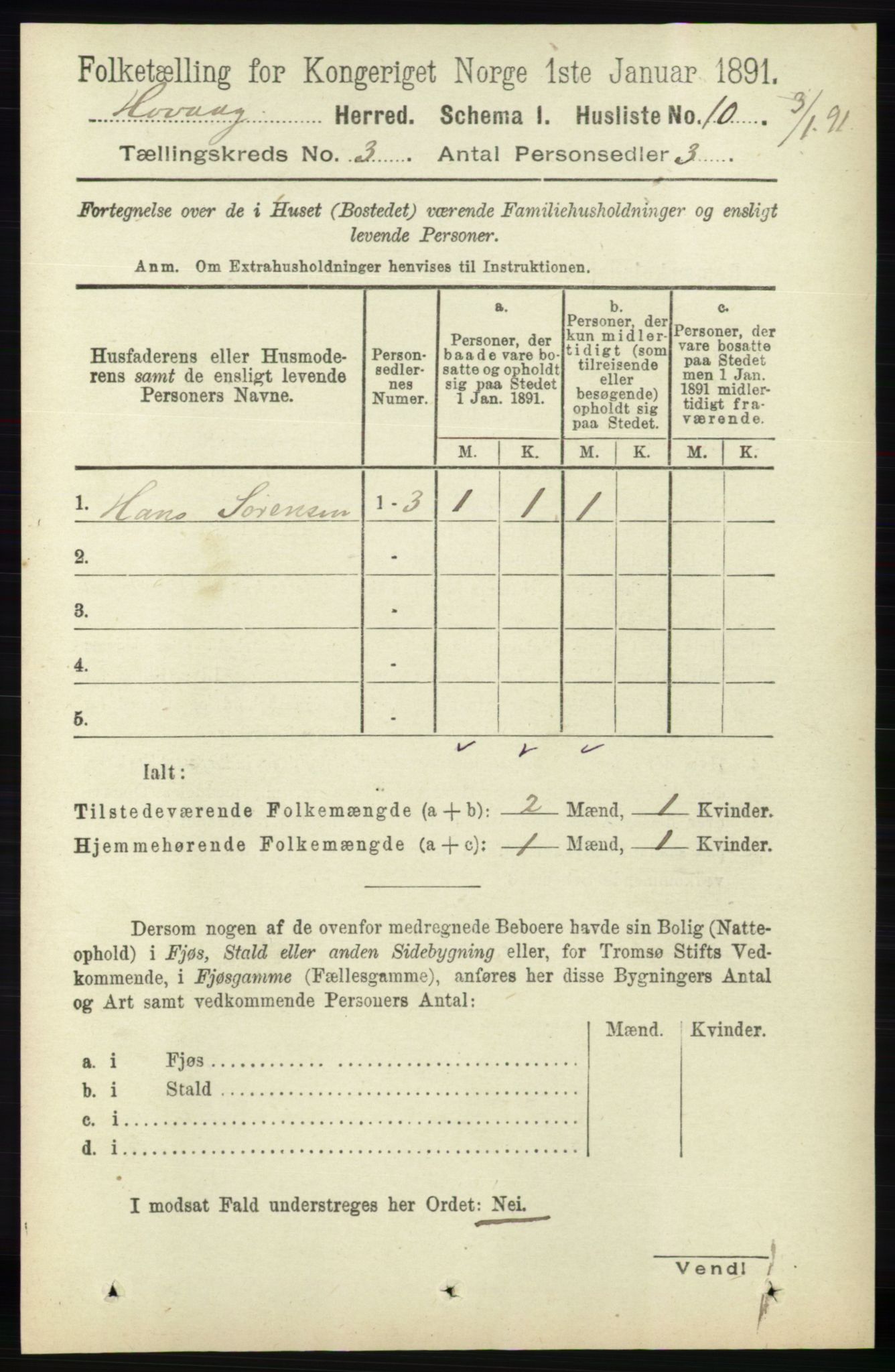 RA, 1891 census for 0927 Høvåg, 1891, p. 928