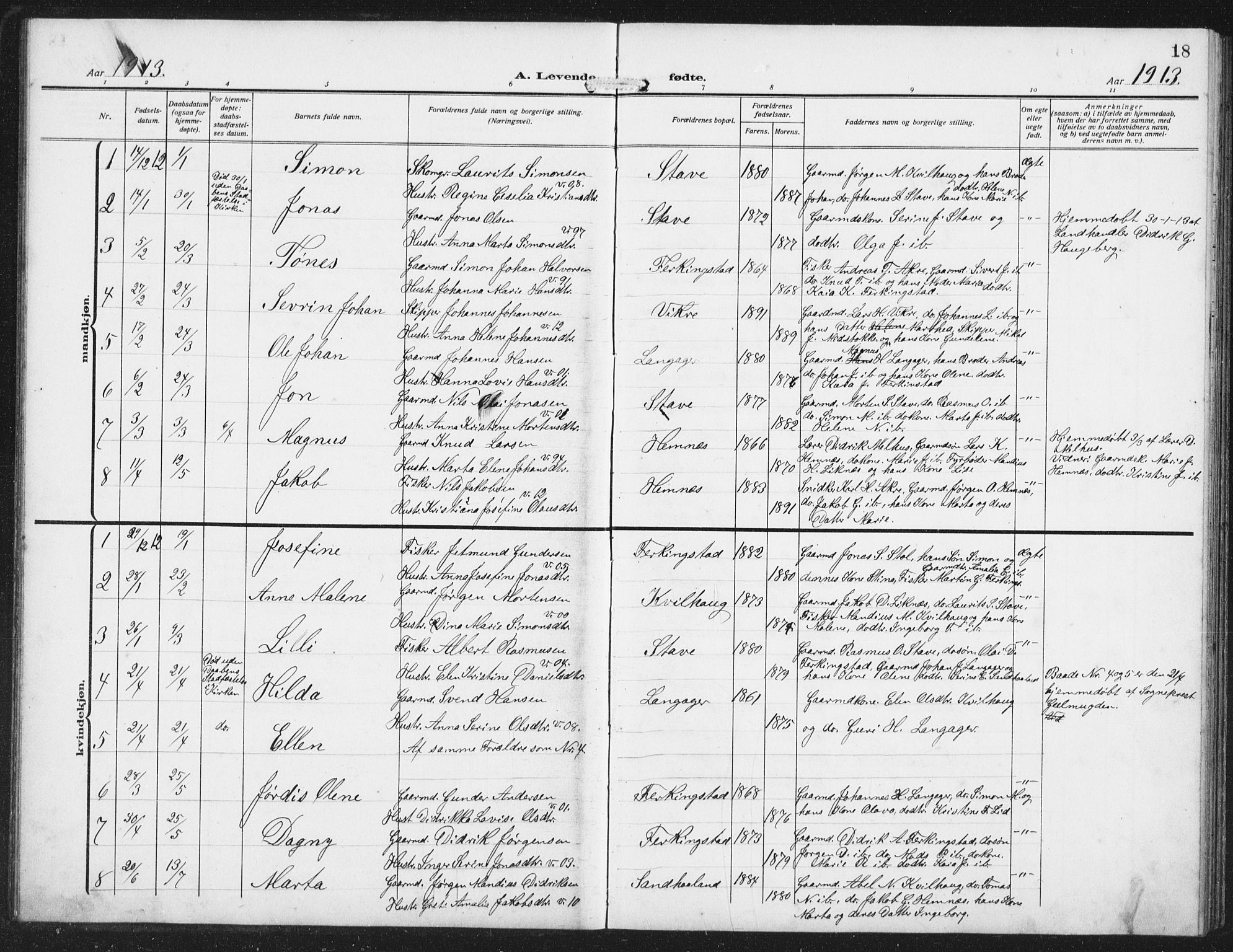 Skudenes sokneprestkontor, AV/SAST-A -101849/H/Ha/Hab/L0011: Parish register (copy) no. B 11, 1909-1943, p. 18