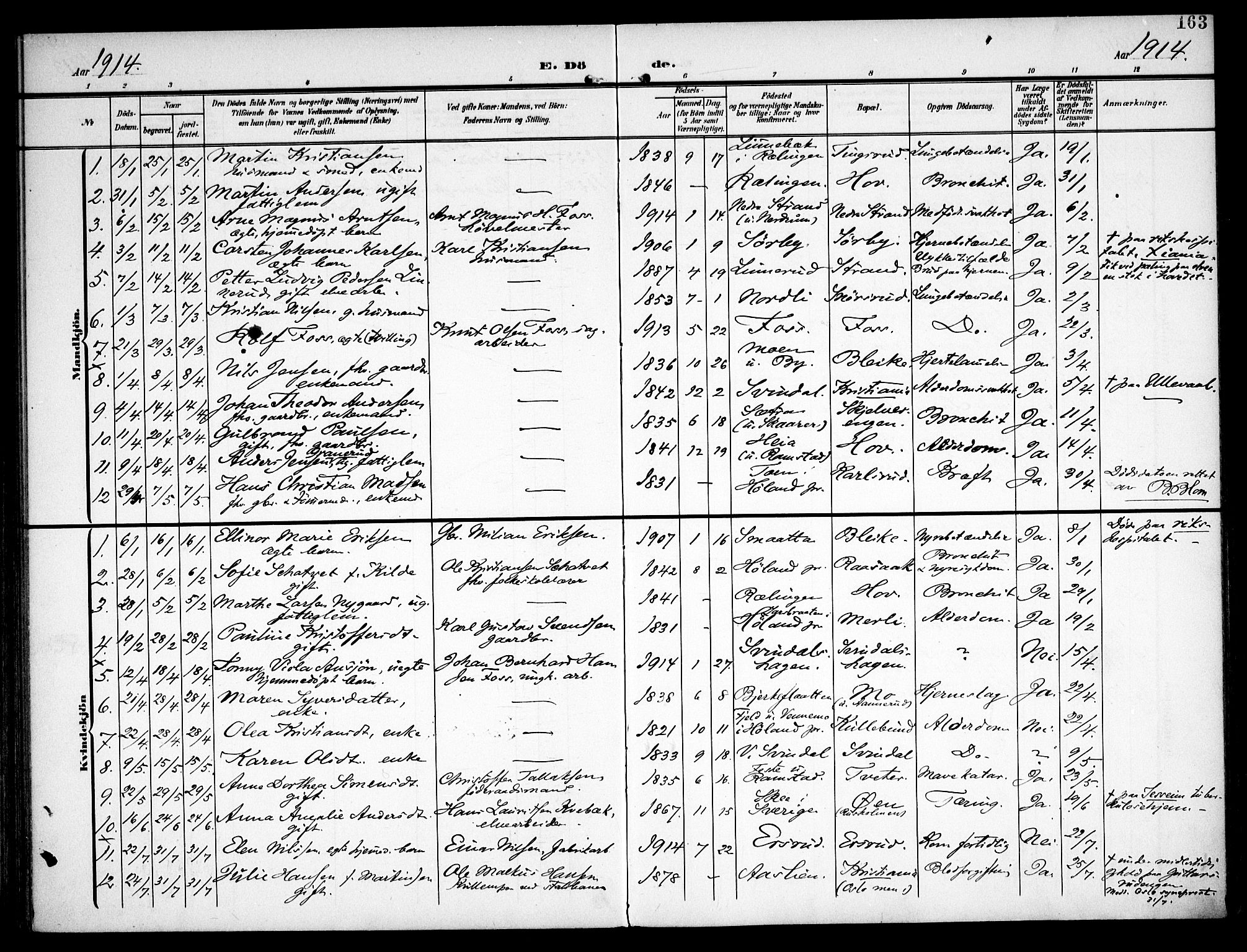 Fet prestekontor Kirkebøker, SAO/A-10370a/F/Fa/L0016: Parish register (official) no. I 16, 1905-1914, p. 163