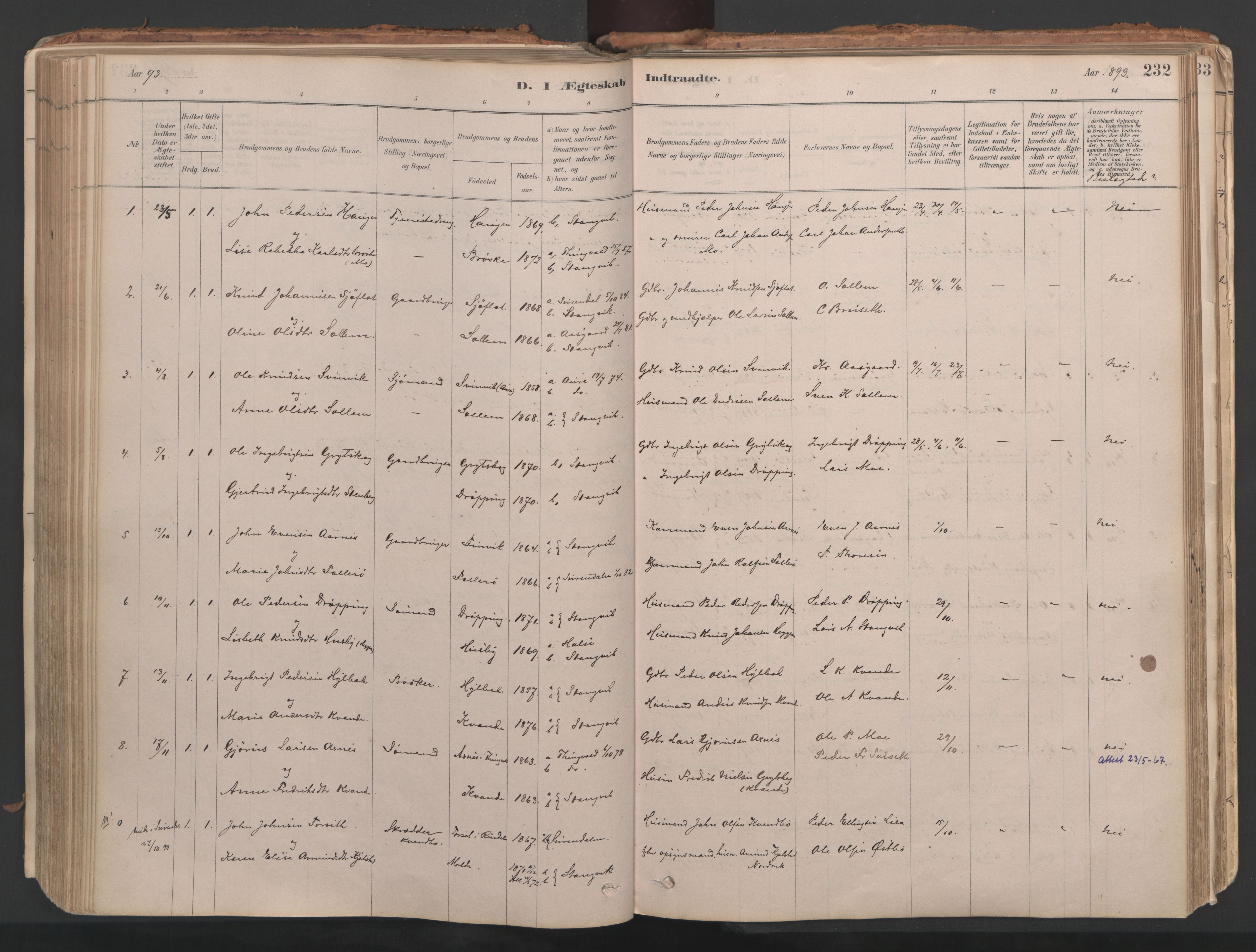 Ministerialprotokoller, klokkerbøker og fødselsregistre - Møre og Romsdal, AV/SAT-A-1454/592/L1029: Parish register (official) no. 592A07, 1879-1902, p. 232