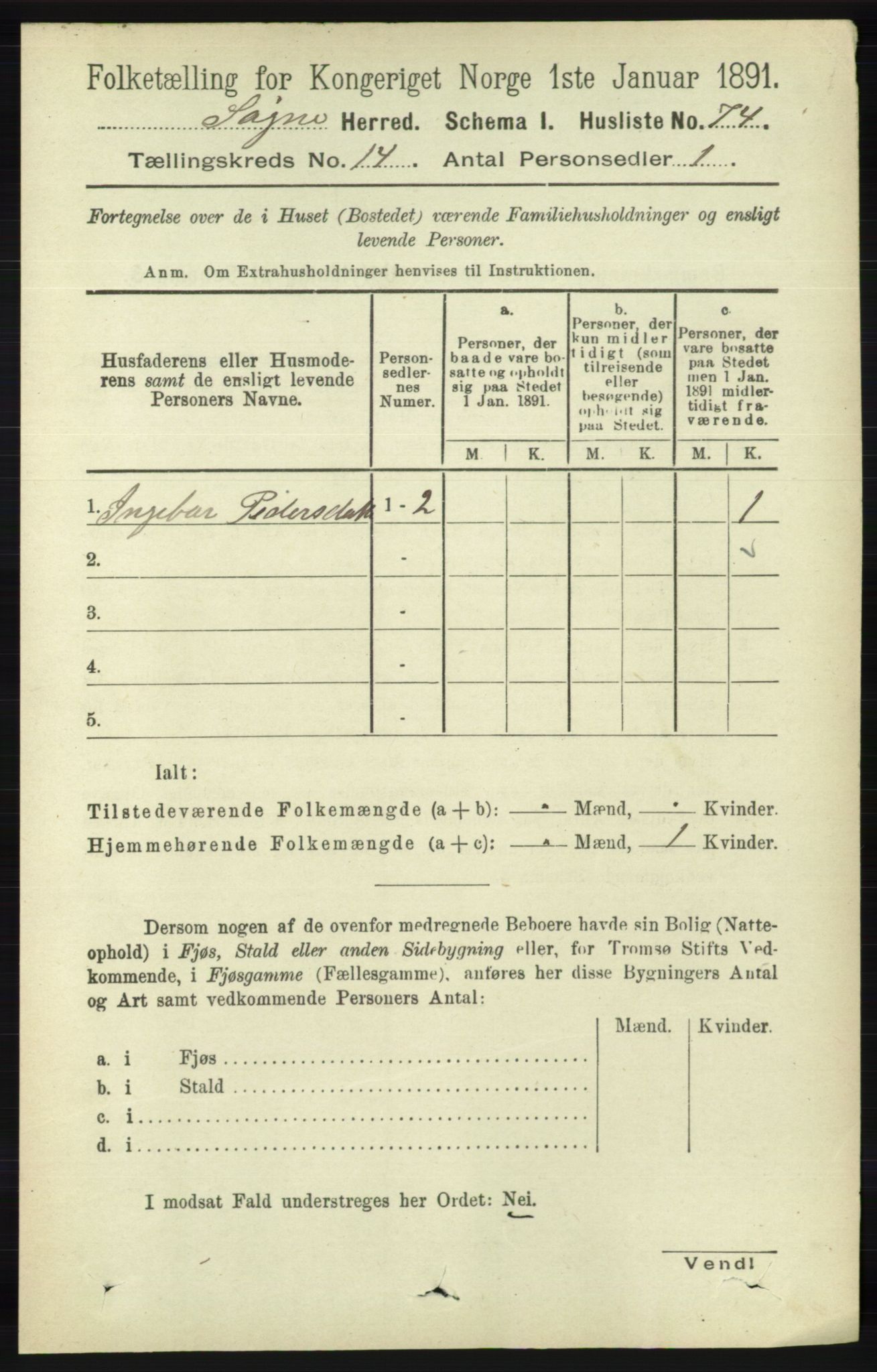 RA, 1891 census for 1018 Søgne, 1891, p. 3400