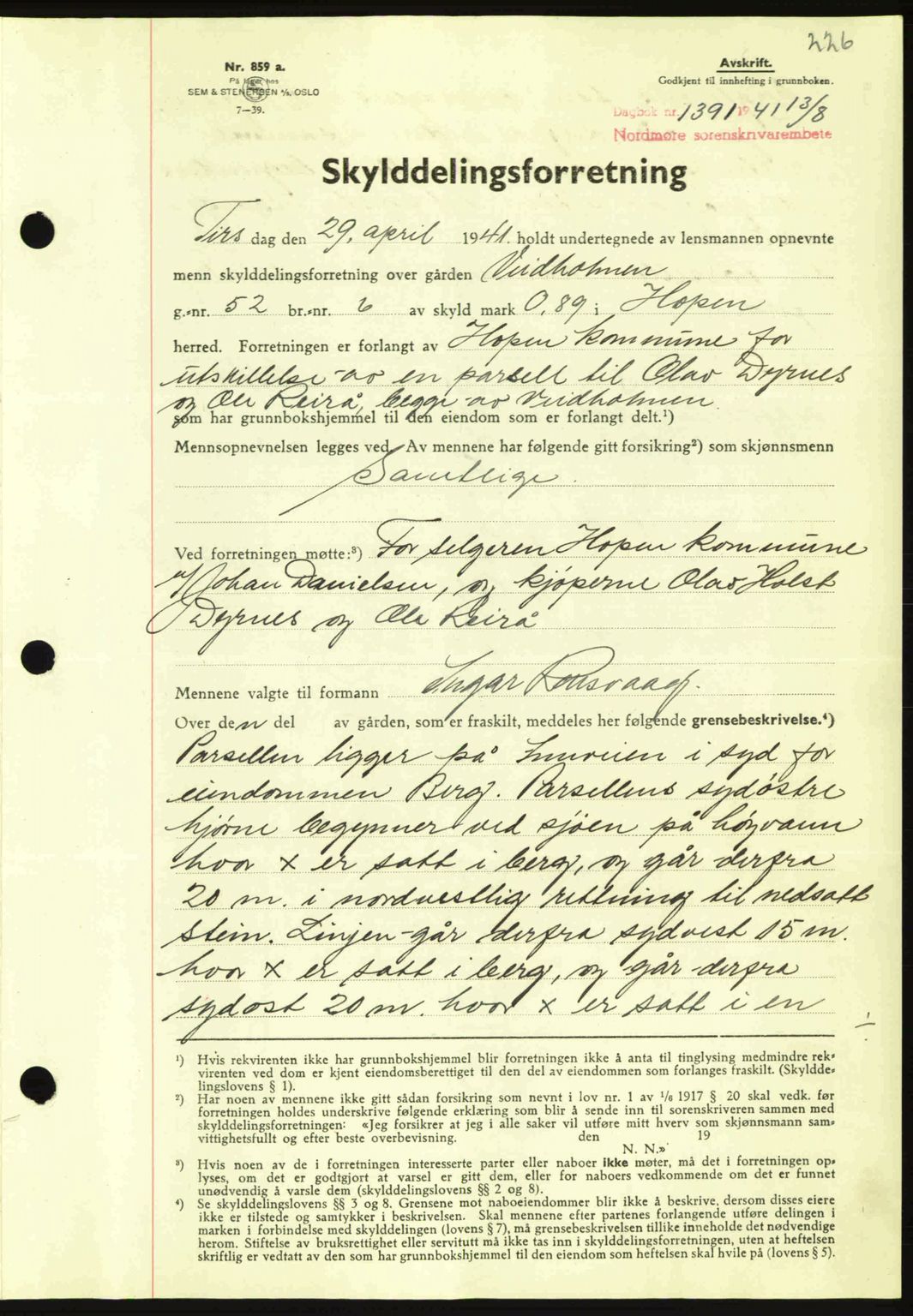Nordmøre sorenskriveri, SAT/A-4132/1/2/2Ca: Mortgage book no. A90, 1941-1941, Diary no: : 1391/1941