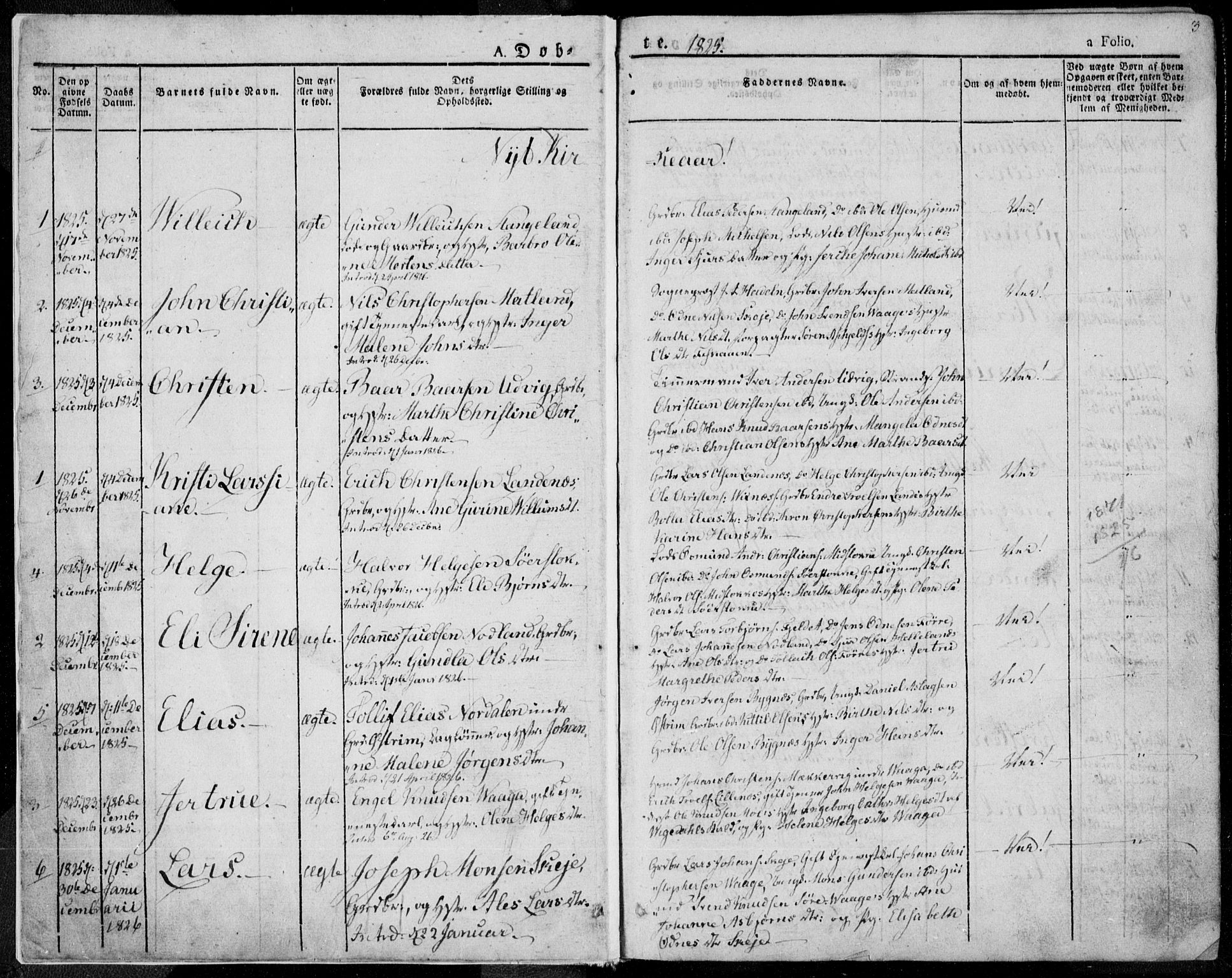 Avaldsnes sokneprestkontor, SAST/A -101851/H/Ha/Haa/L0005: Parish register (official) no. A 5.1, 1825-1841, p. 3