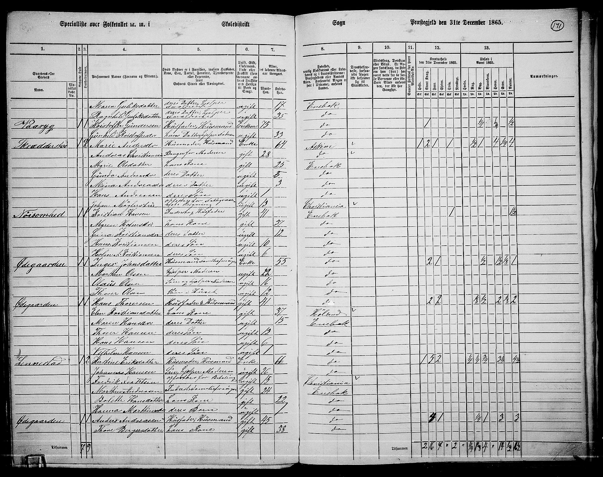 RA, 1865 census for Enebakk, 1865, p. 148