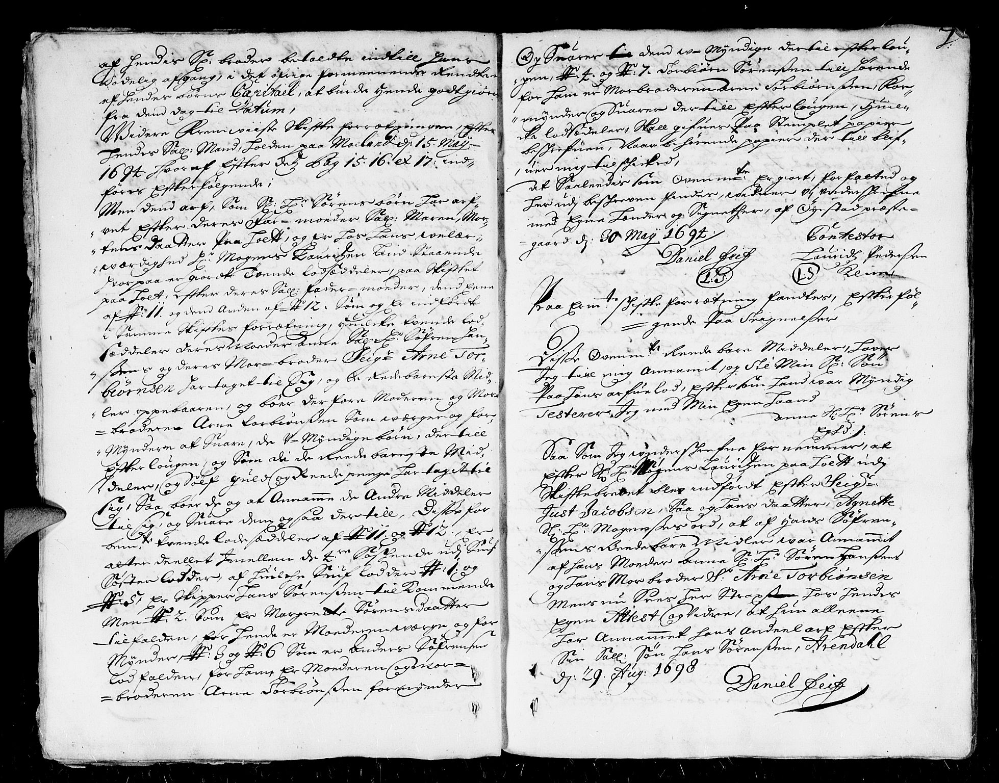 Nedenes sorenskriveri før 1824, SAK/1221-0007/H/Hc/L0003: Skifteprotokoll med register nr 3, 1700-1708, p. 6b-7a
