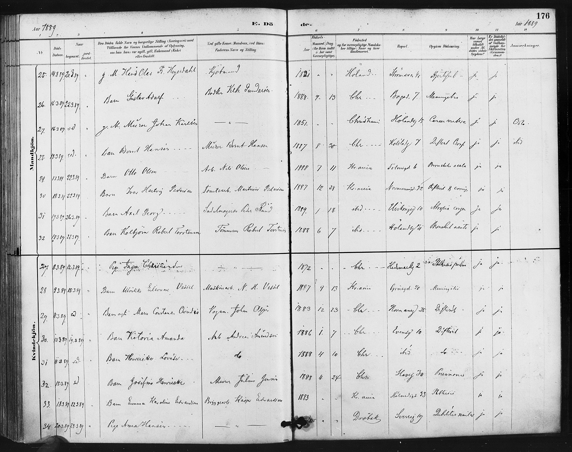 Kampen prestekontor Kirkebøker, AV/SAO-A-10853/F/Fa/L0004: Parish register (official) no. I 4, 1885-1892, p. 176