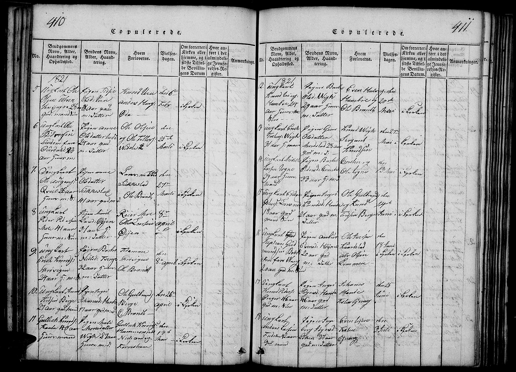 Slidre prestekontor, SAH/PREST-134/H/Ha/Haa/L0002: Parish register (official) no. 2, 1814-1830, p. 410-411