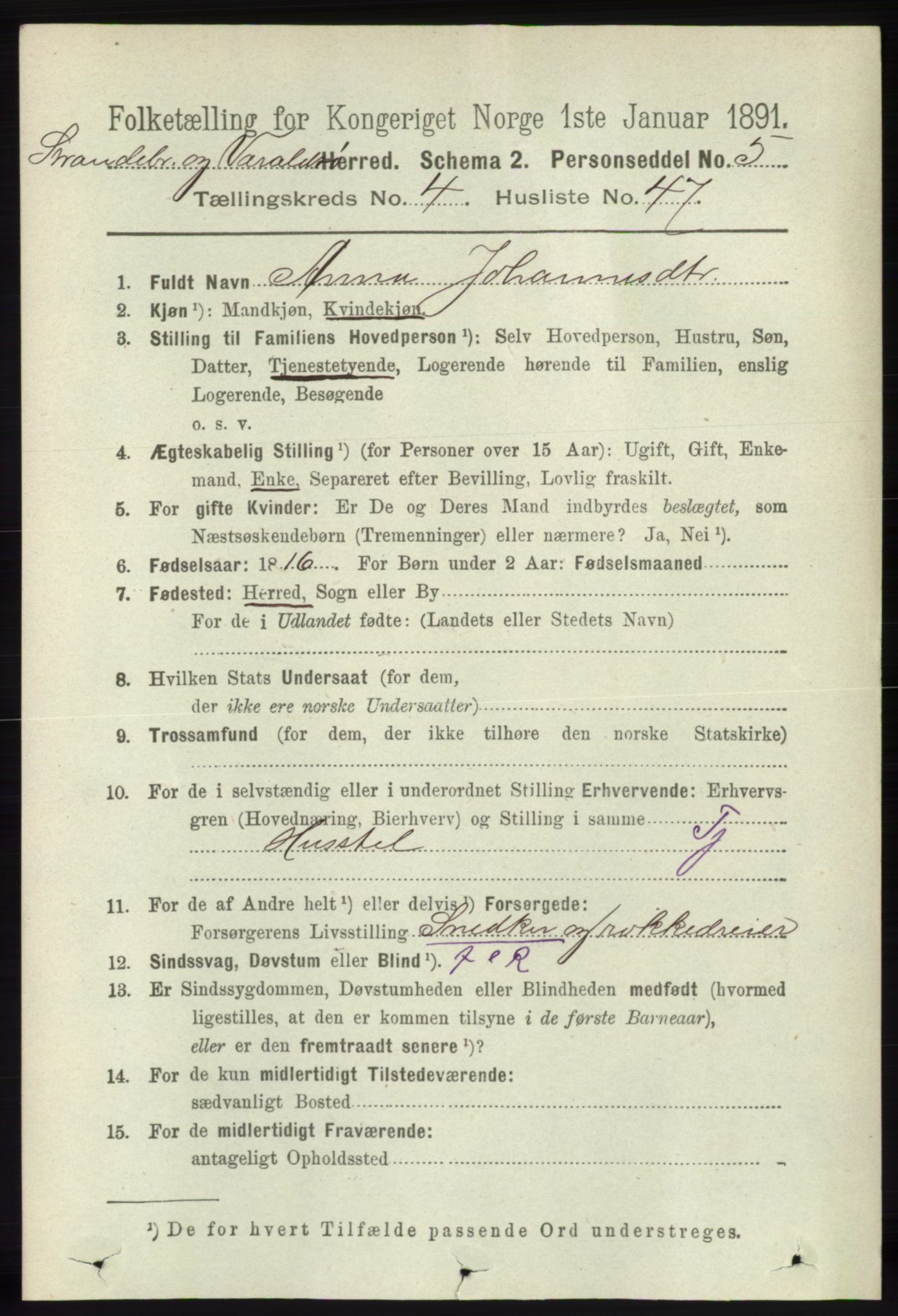 RA, 1891 census for 1226 Strandebarm og Varaldsøy, 1891, p. 1717