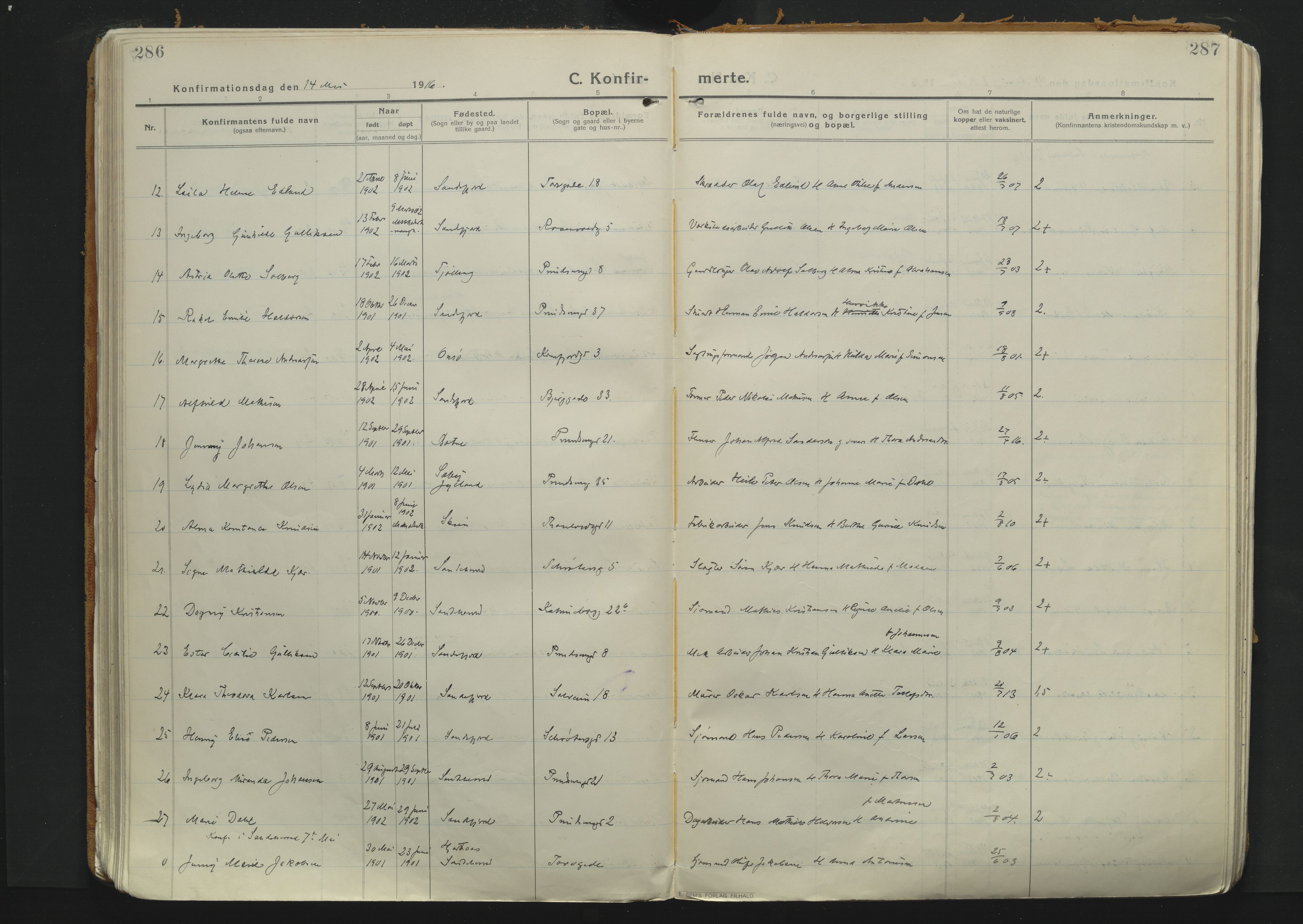 Sandefjord kirkebøker, SAKO/A-315/F/Fa/L0007: Parish register (official) no. 7, 1916-1930, p. 286-287