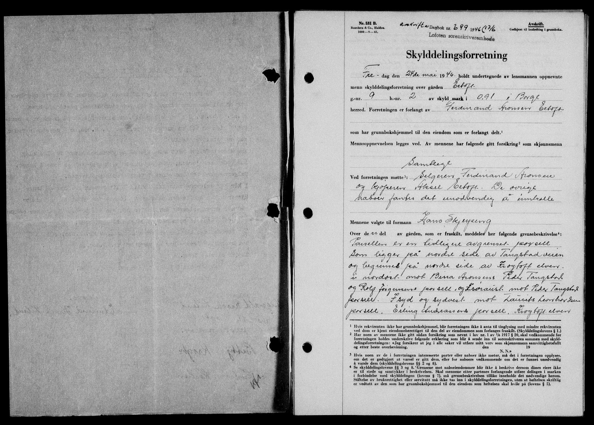 Lofoten sorenskriveri, SAT/A-0017/1/2/2C/L0014a: Mortgage book no. 14a, 1946-1946, Diary no: : 699/1946