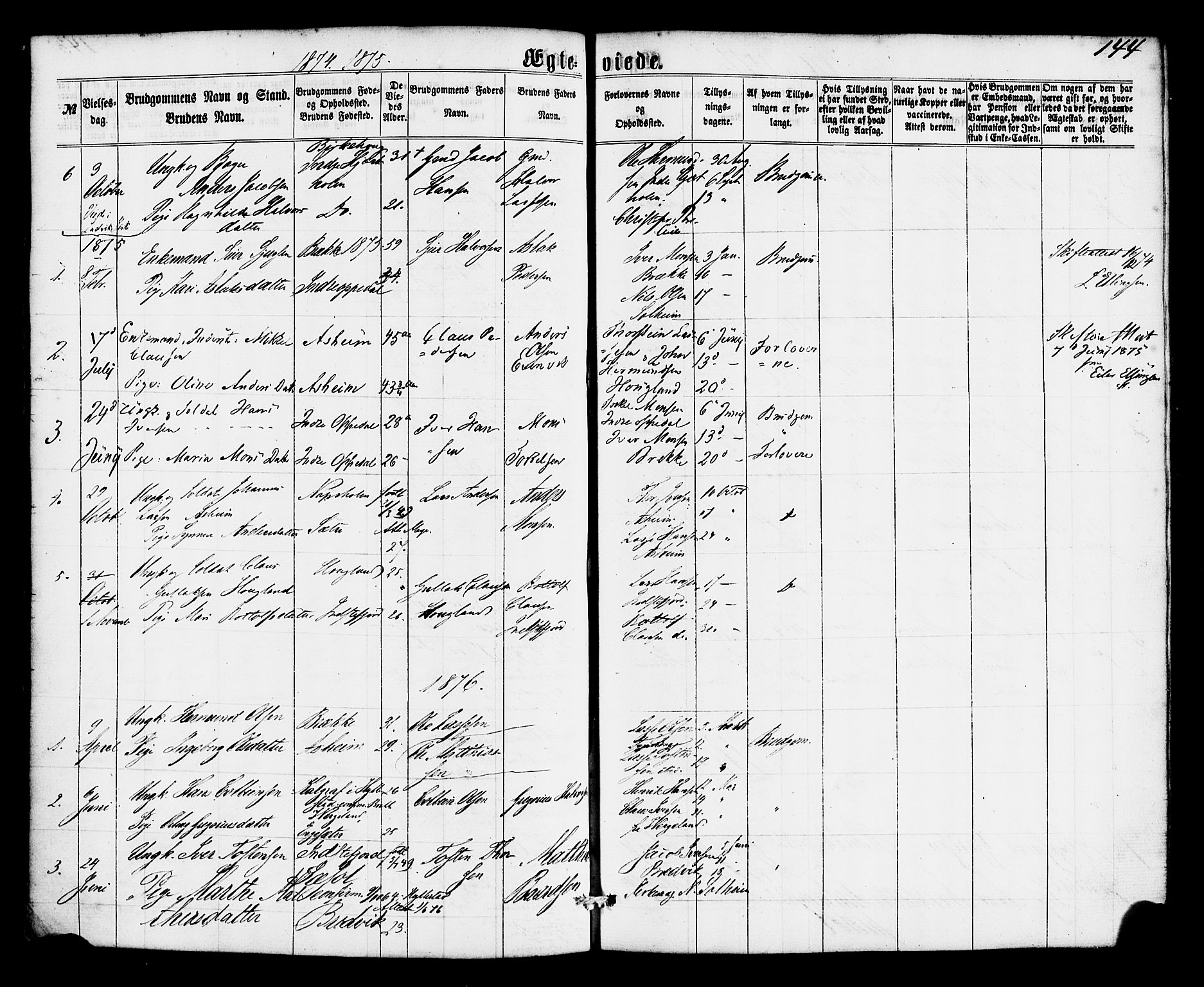 Gulen sokneprestembete, SAB/A-80201/H/Haa/Haac/L0001: Parish register (official) no. C 1, 1859-1881, p. 144