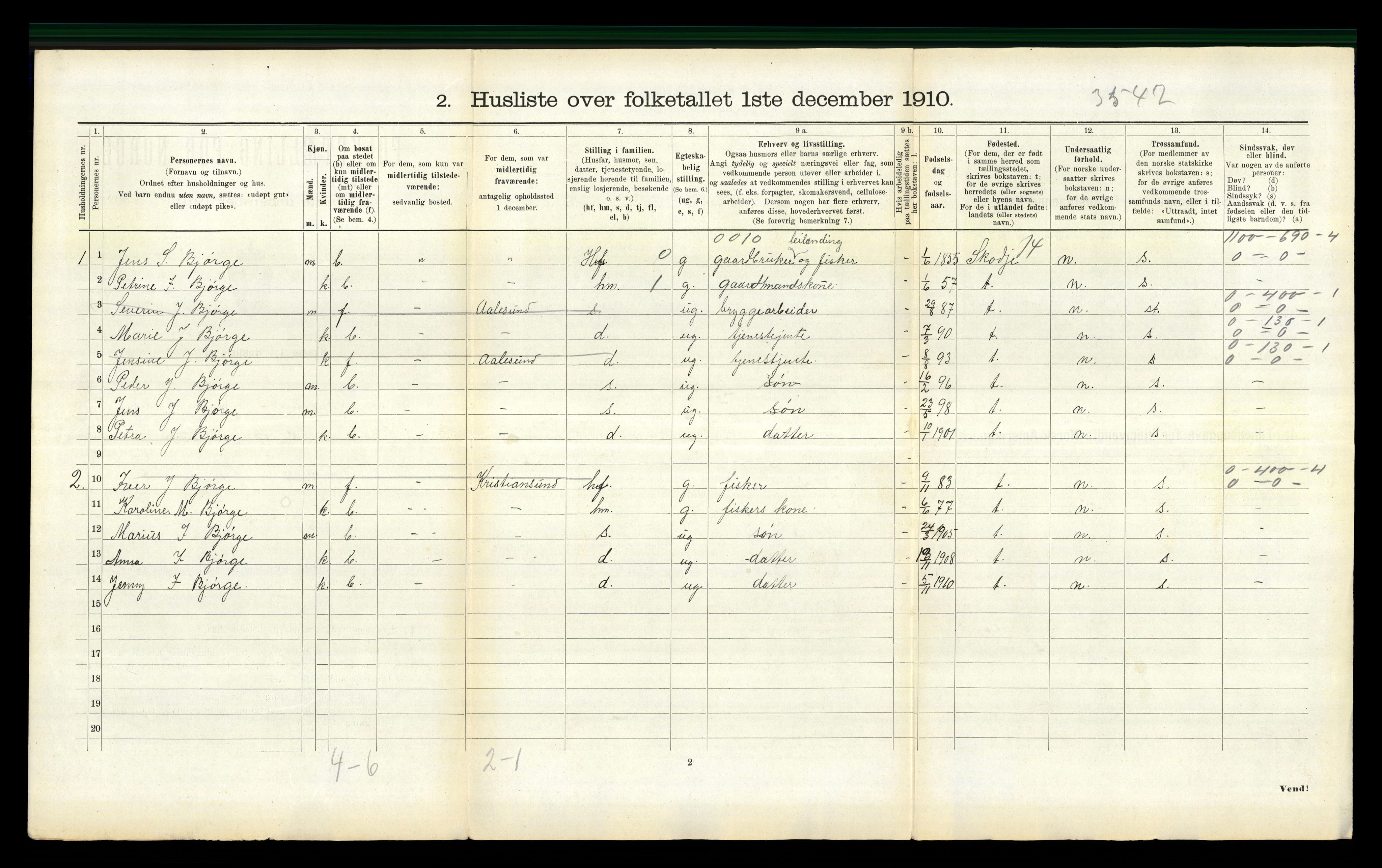 RA, 1910 census for Borgund, 1910, p. 1660