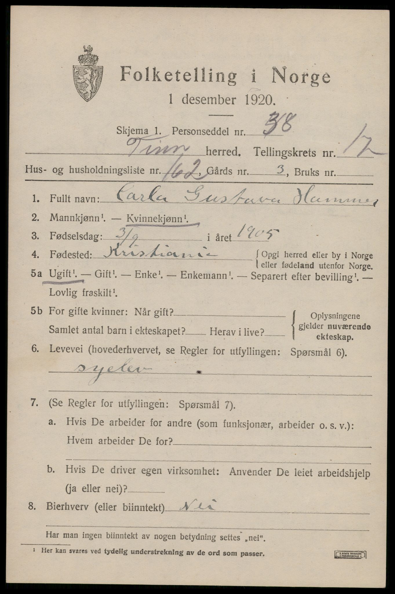 SAKO, 1920 census for Tinn, 1920, p. 22892