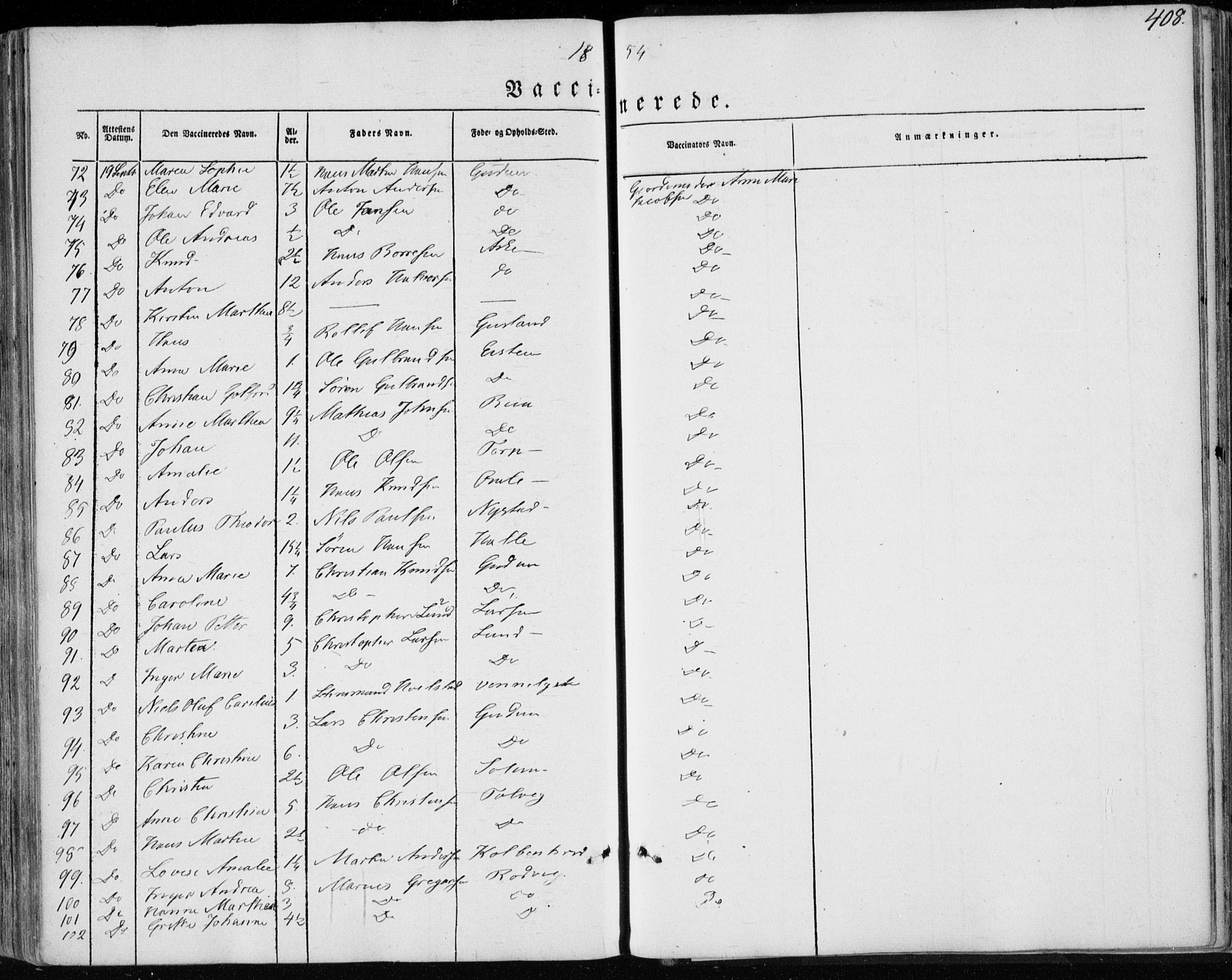 Brunlanes kirkebøker, AV/SAKO-A-342/F/Fa/L0004: Parish register (official) no. I 4, 1846-1862, p. 408