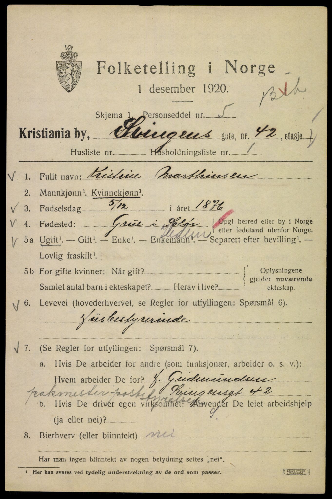 SAO, 1920 census for Kristiania, 1920, p. 560519