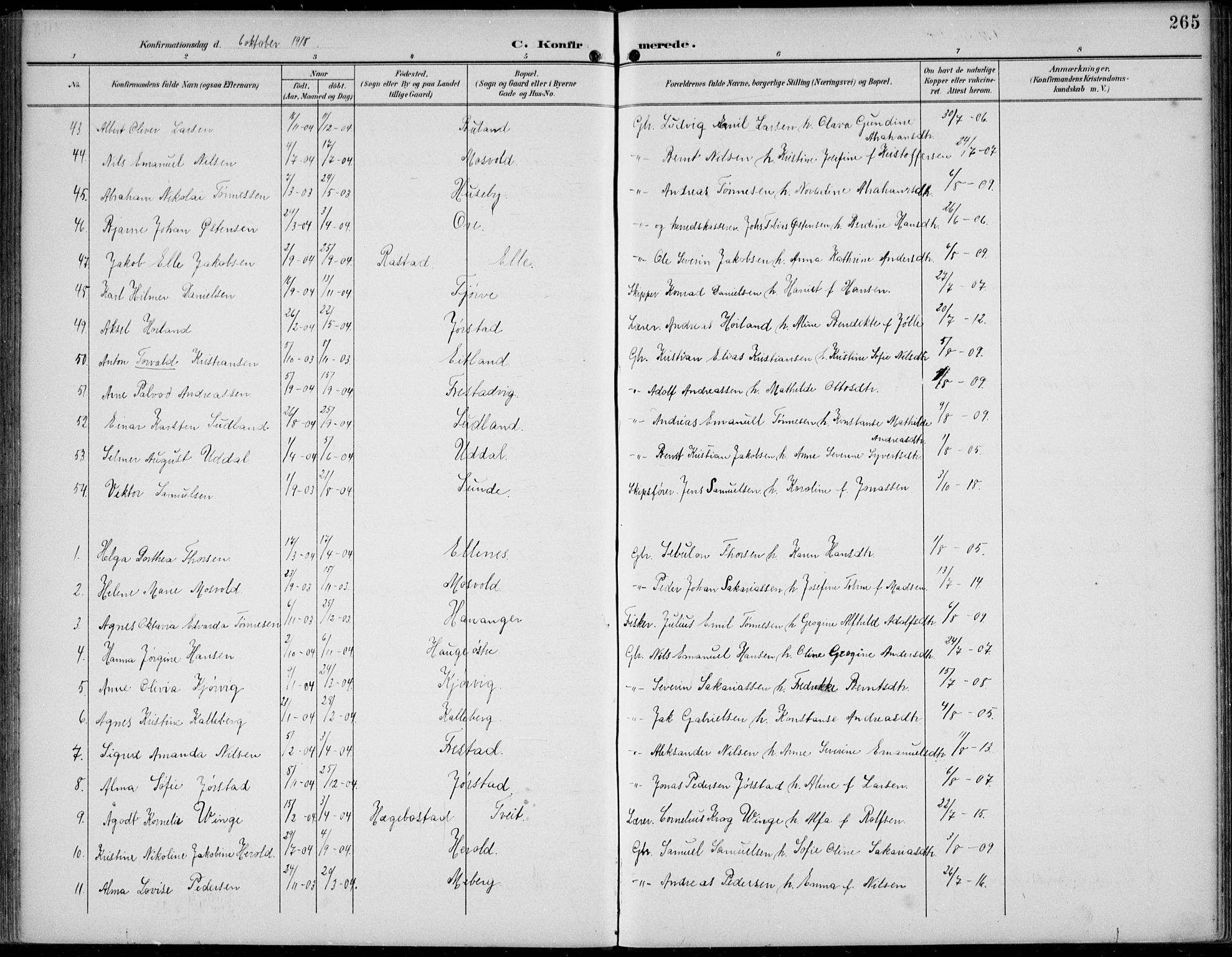 Lista sokneprestkontor, AV/SAK-1111-0027/F/Fb/L0005: Parish register (copy) no. B 5, 1892-1923, p. 265