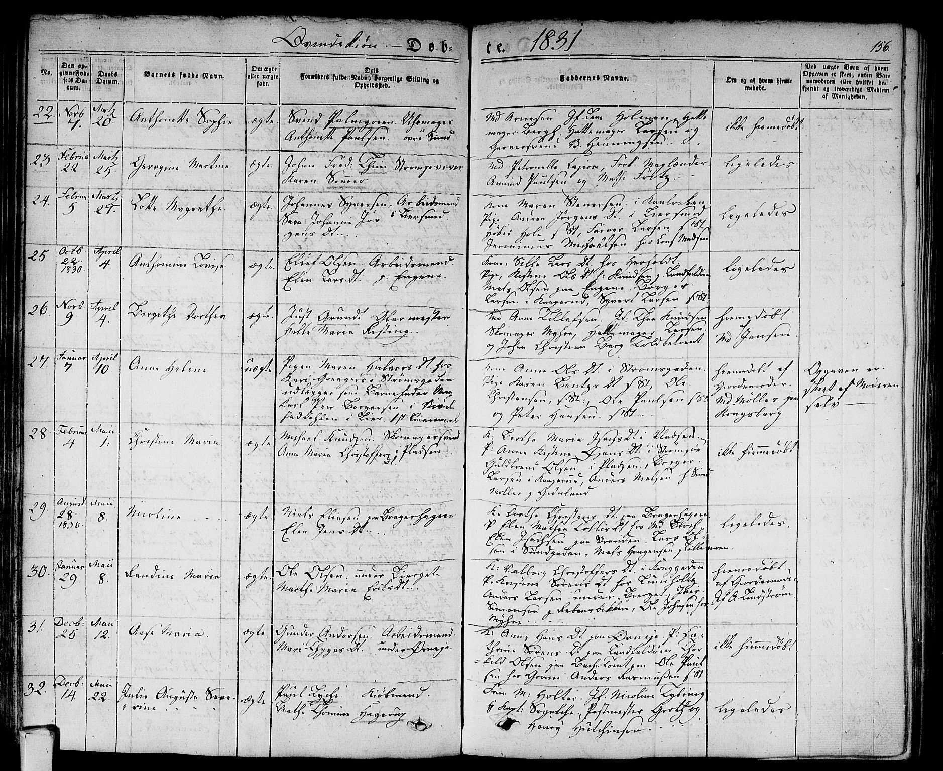 Bragernes kirkebøker, AV/SAKO-A-6/F/Fb/L0001: Parish register (official) no. II 1, 1830-1847, p. 156