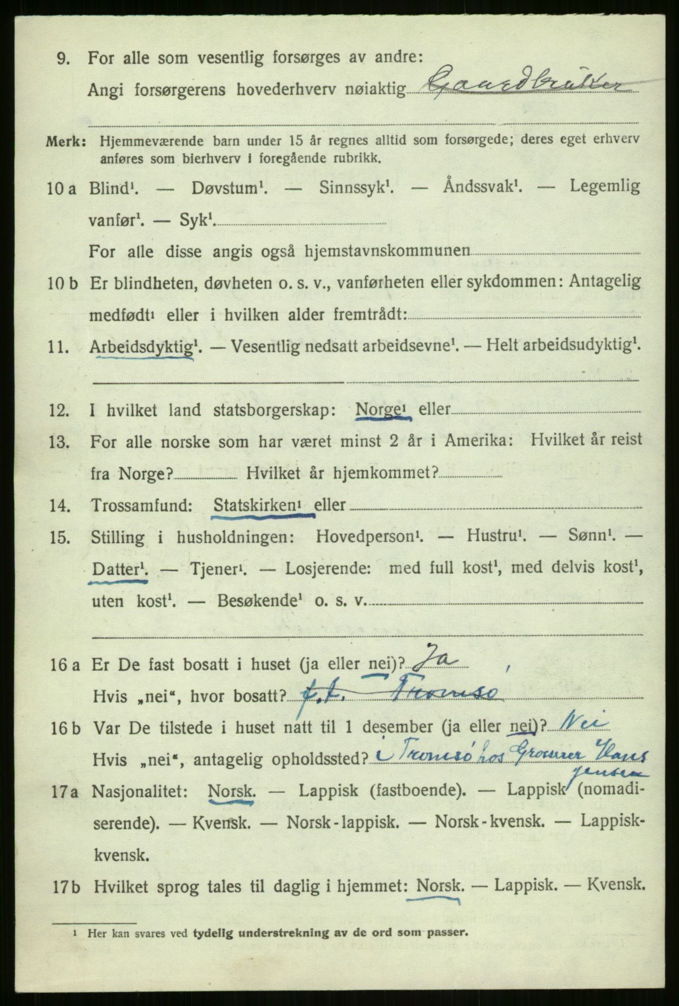 SATØ, 1920 census for Malangen, 1920, p. 822