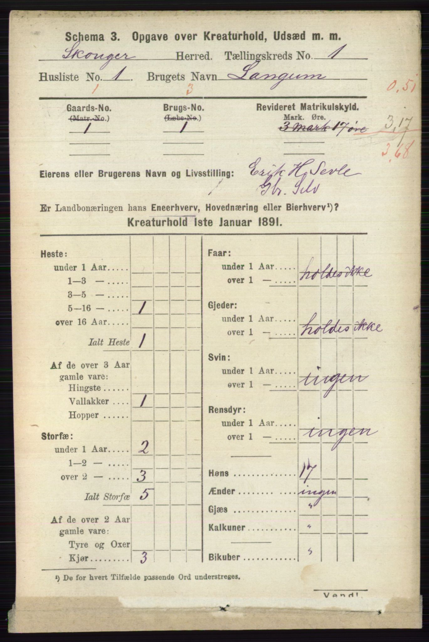 RA, 1891 census for 0712 Skoger, 1891, p. 4315