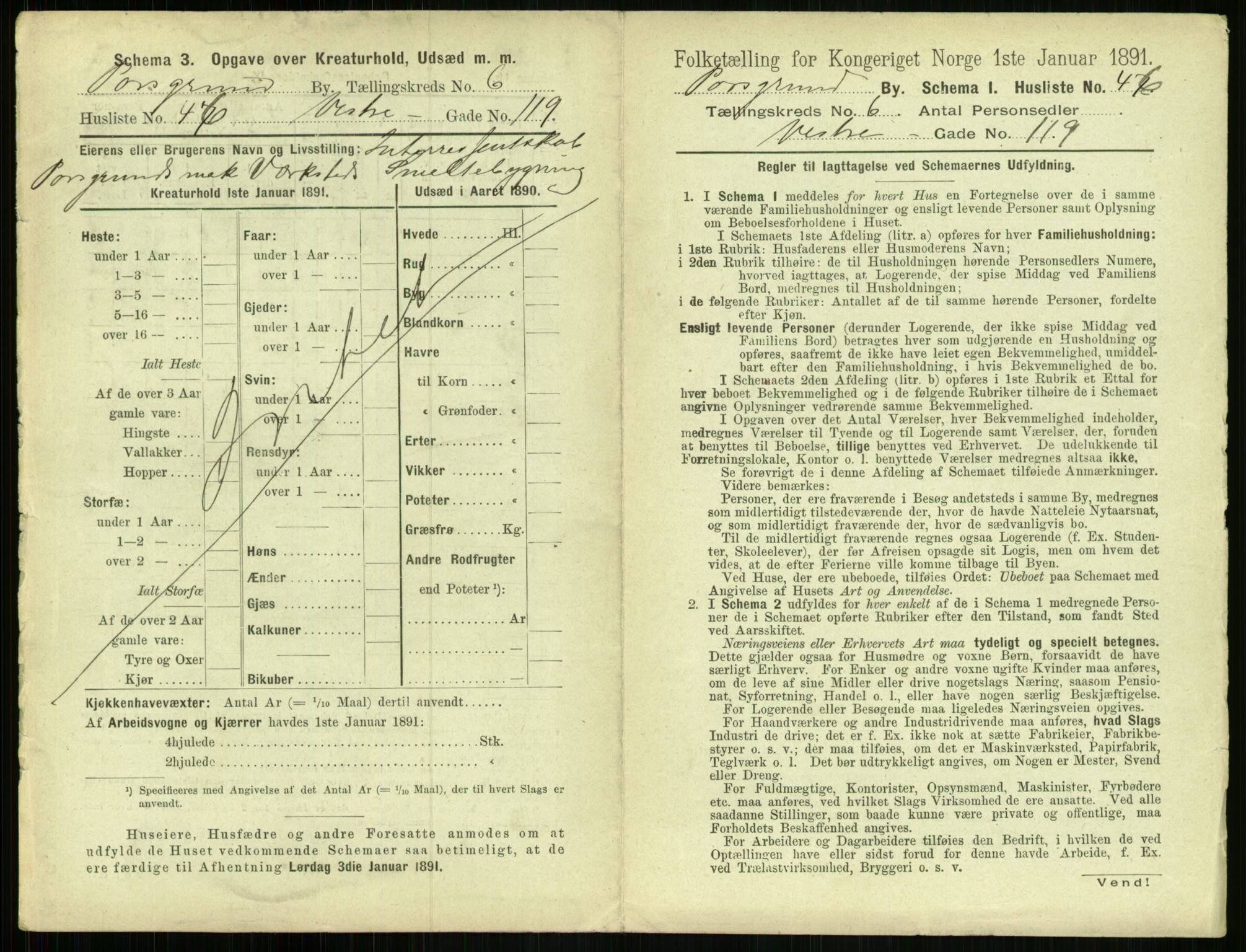 RA, 1891 census for 0805 Porsgrunn, 1891, p. 1275