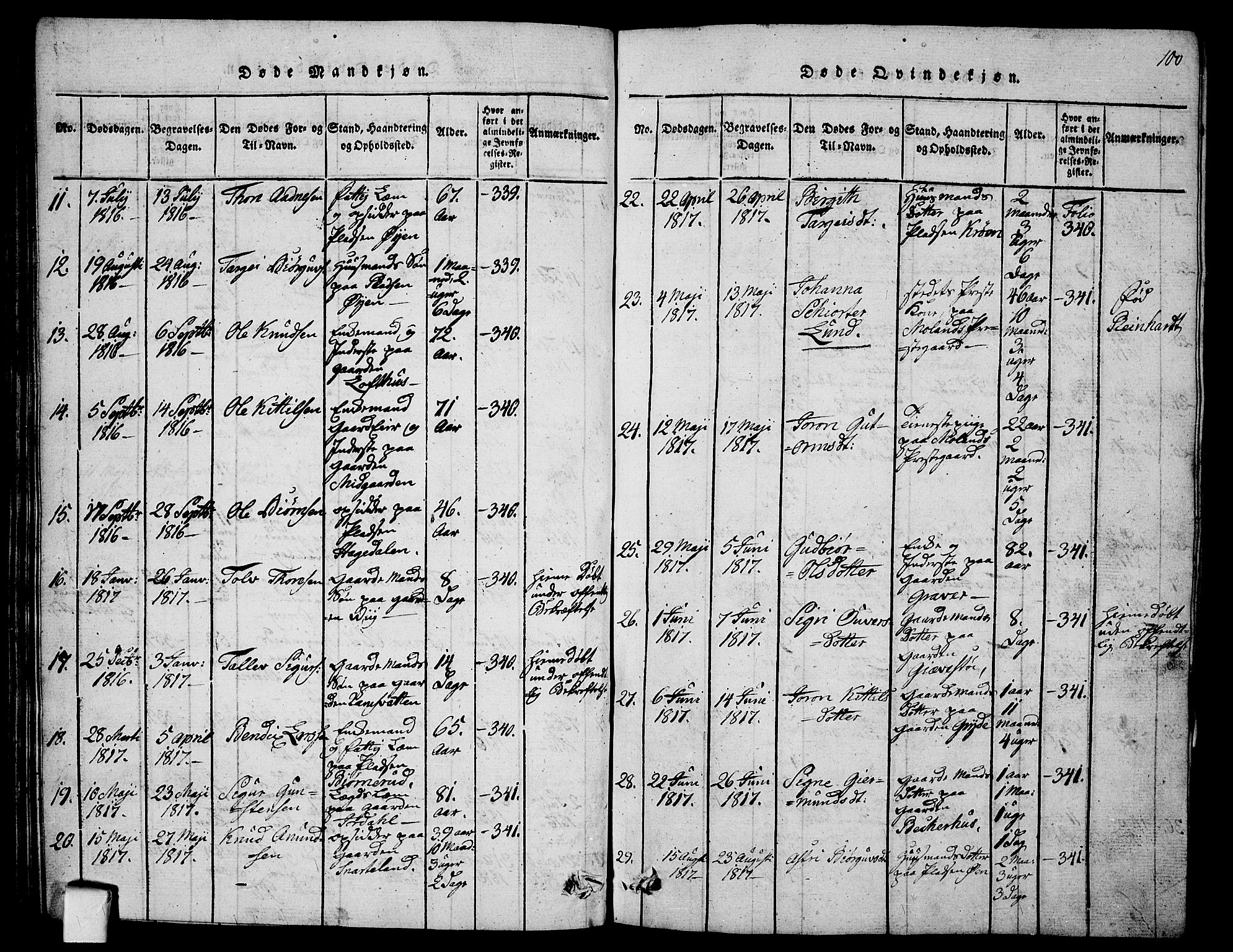 Fyresdal kirkebøker, SAKO/A-263/G/Ga/L0001: Parish register (copy) no. I 1, 1816-1840, p. 100