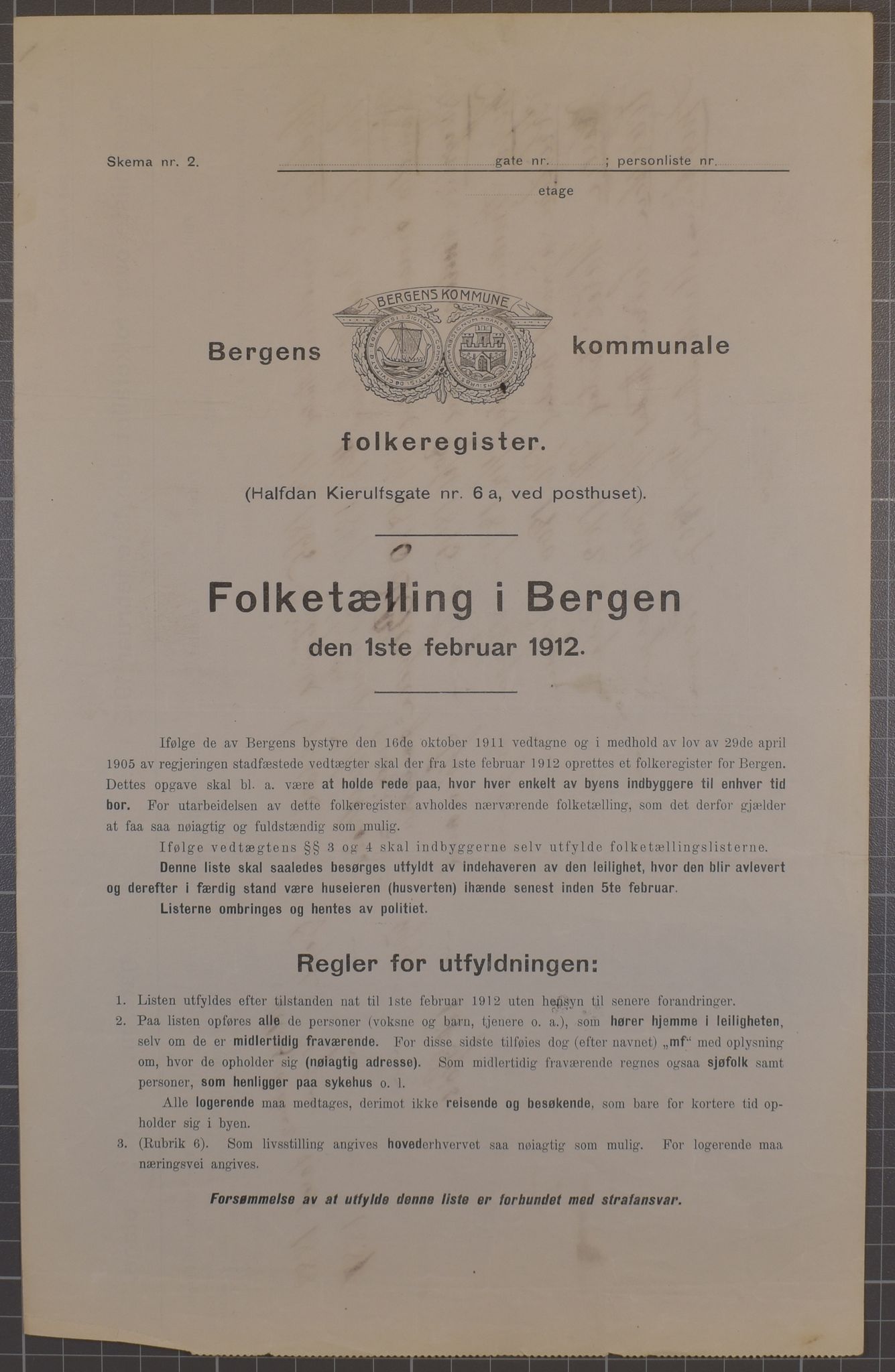 SAB, Municipal Census 1912 for Bergen, 1912, p. 1443