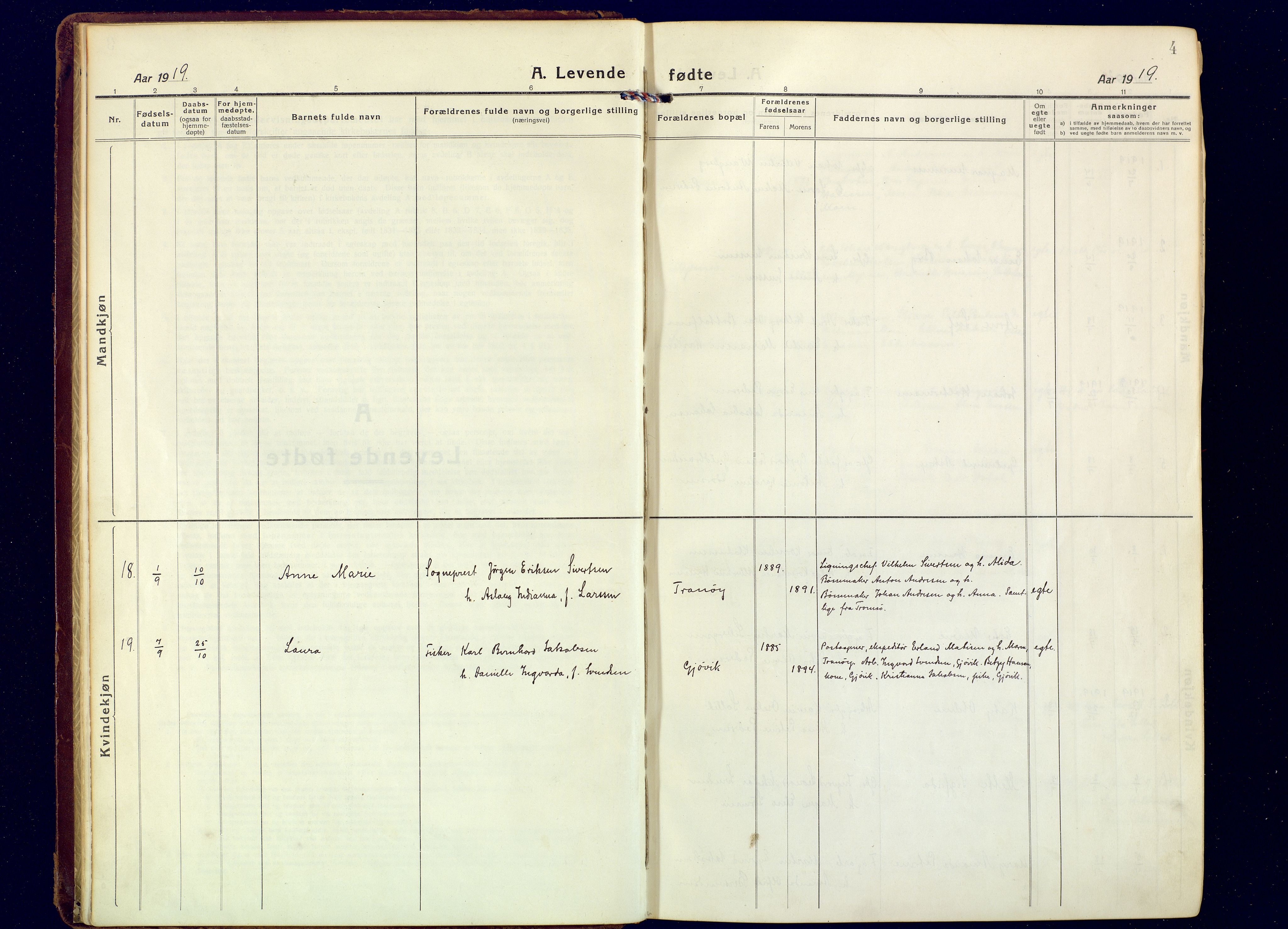 Tranøy sokneprestkontor, SATØ/S-1313/I/Ia/Iaa/L0016kirke: Parish register (official) no. 16, 1919-1932, p. 4