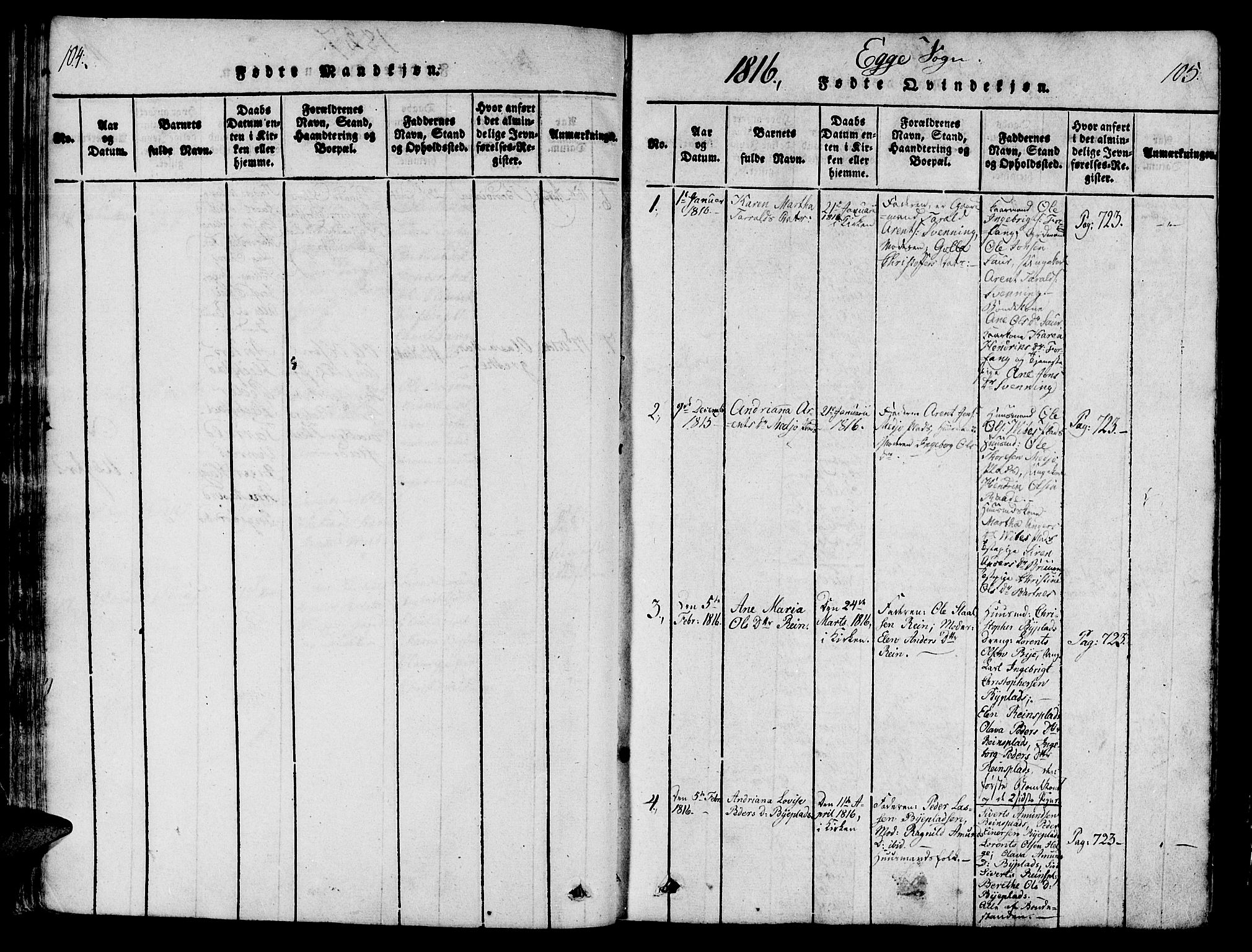Ministerialprotokoller, klokkerbøker og fødselsregistre - Nord-Trøndelag, AV/SAT-A-1458/746/L0441: Parish register (official) no. 746A03 /3, 1816-1827, p. 104-105
