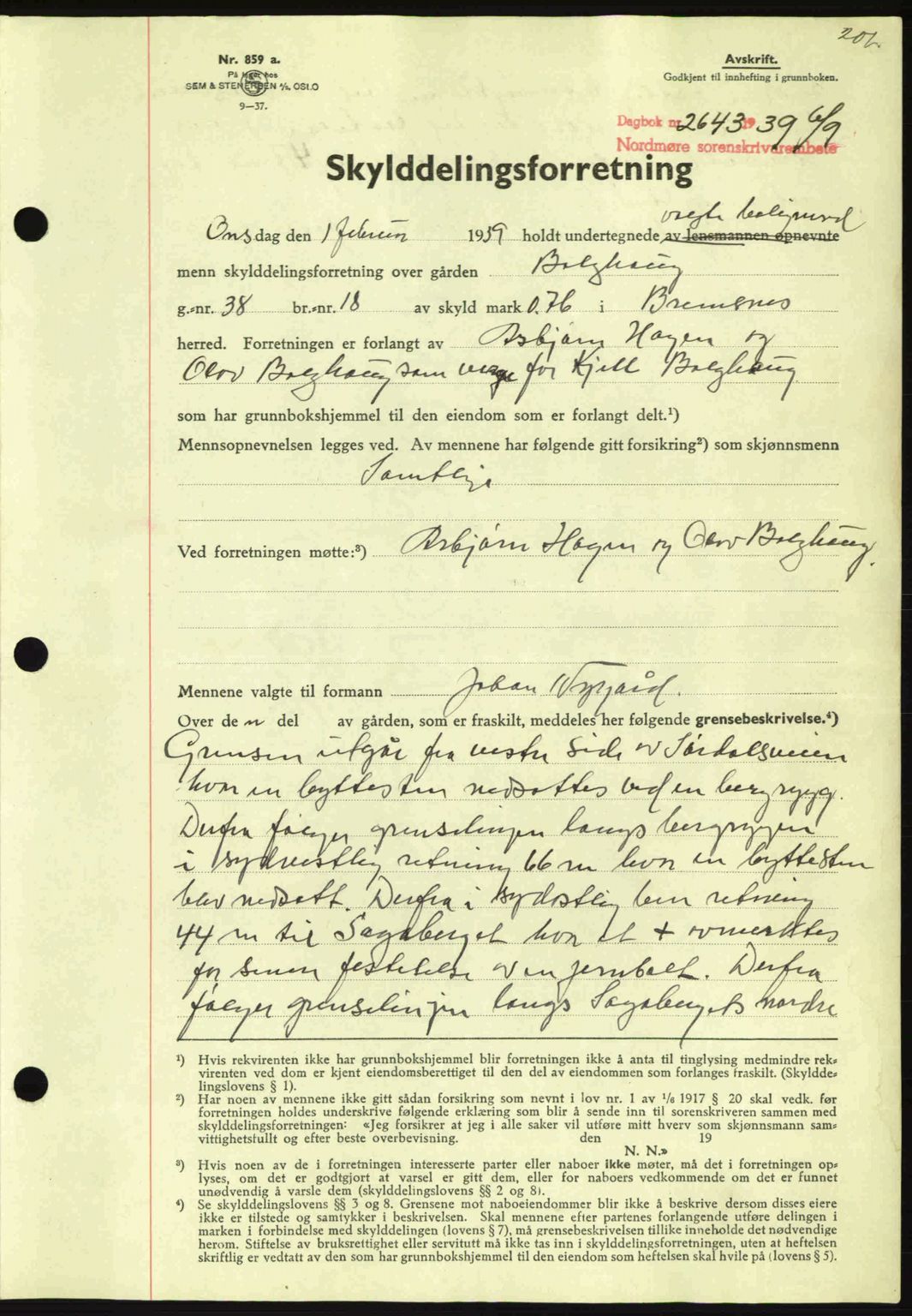 Nordmøre sorenskriveri, AV/SAT-A-4132/1/2/2Ca: Mortgage book no. A87, 1939-1940, Diary no: : 2643/1939